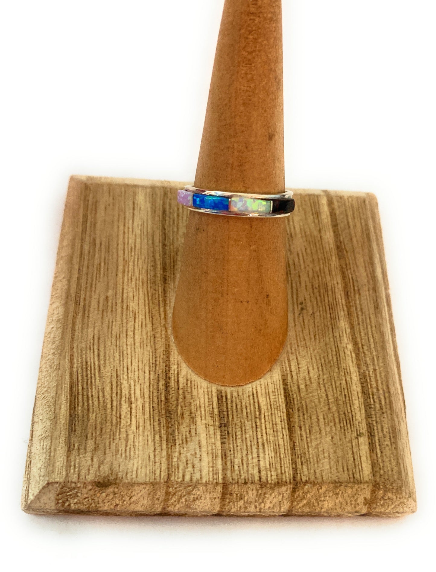 Handcrafted Sterling Silver & Multicolor Opal Inlay Band Ring Size 5.75