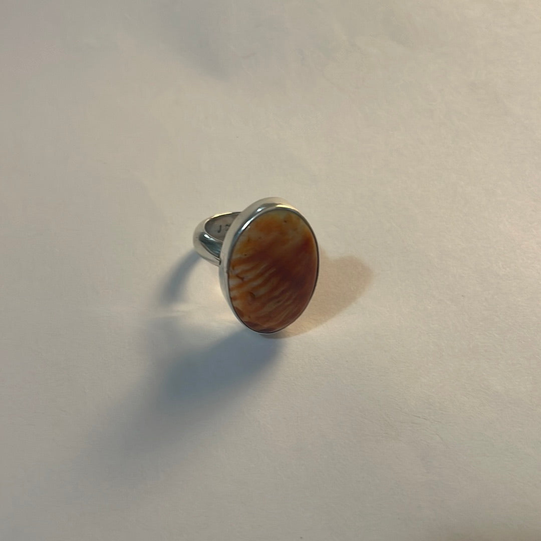 Handcrafted Sterling Silver & Orange Spiny Ring Size 6.5
