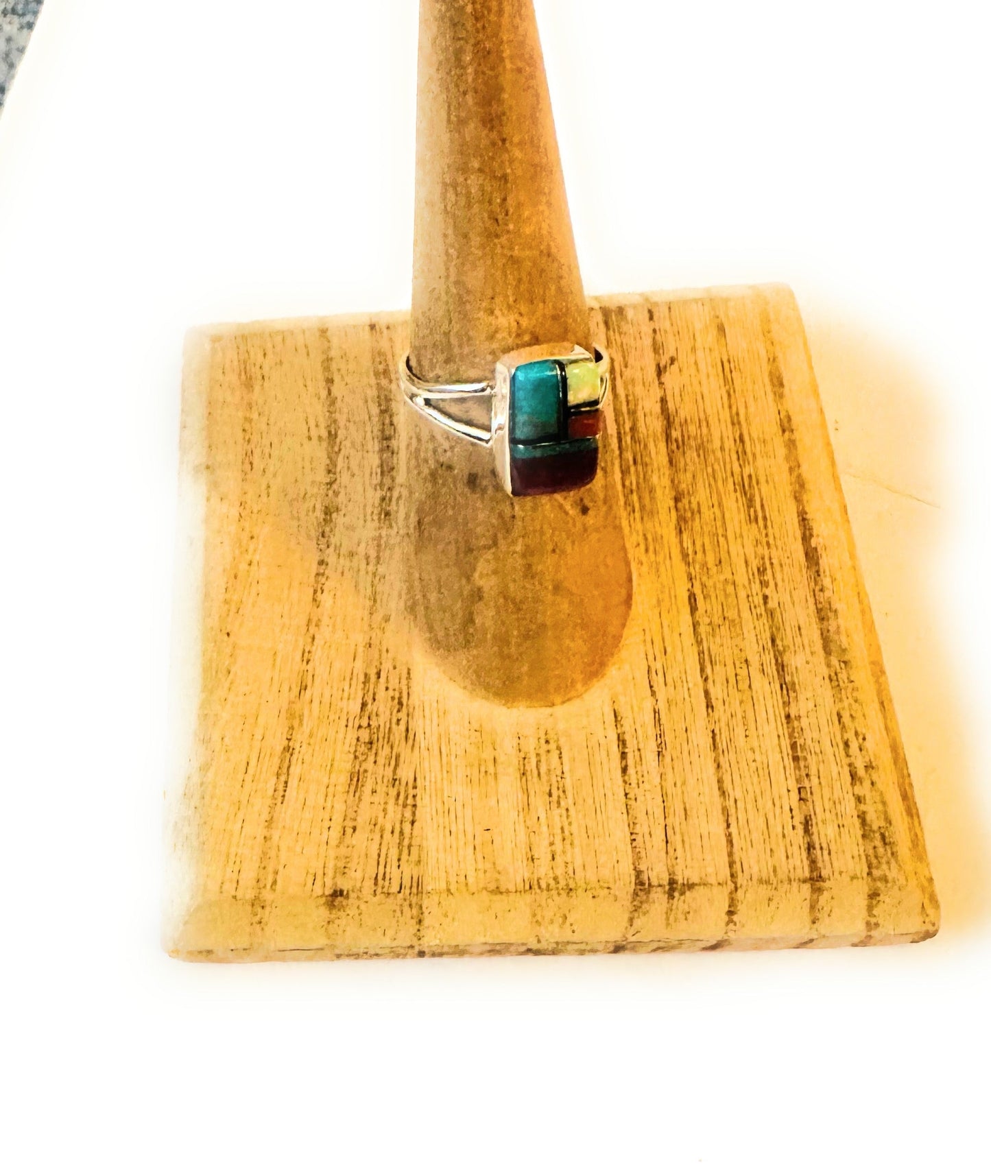Handcrafted Sterling Silver & Multi Stone Inlay Ring Size 6.25