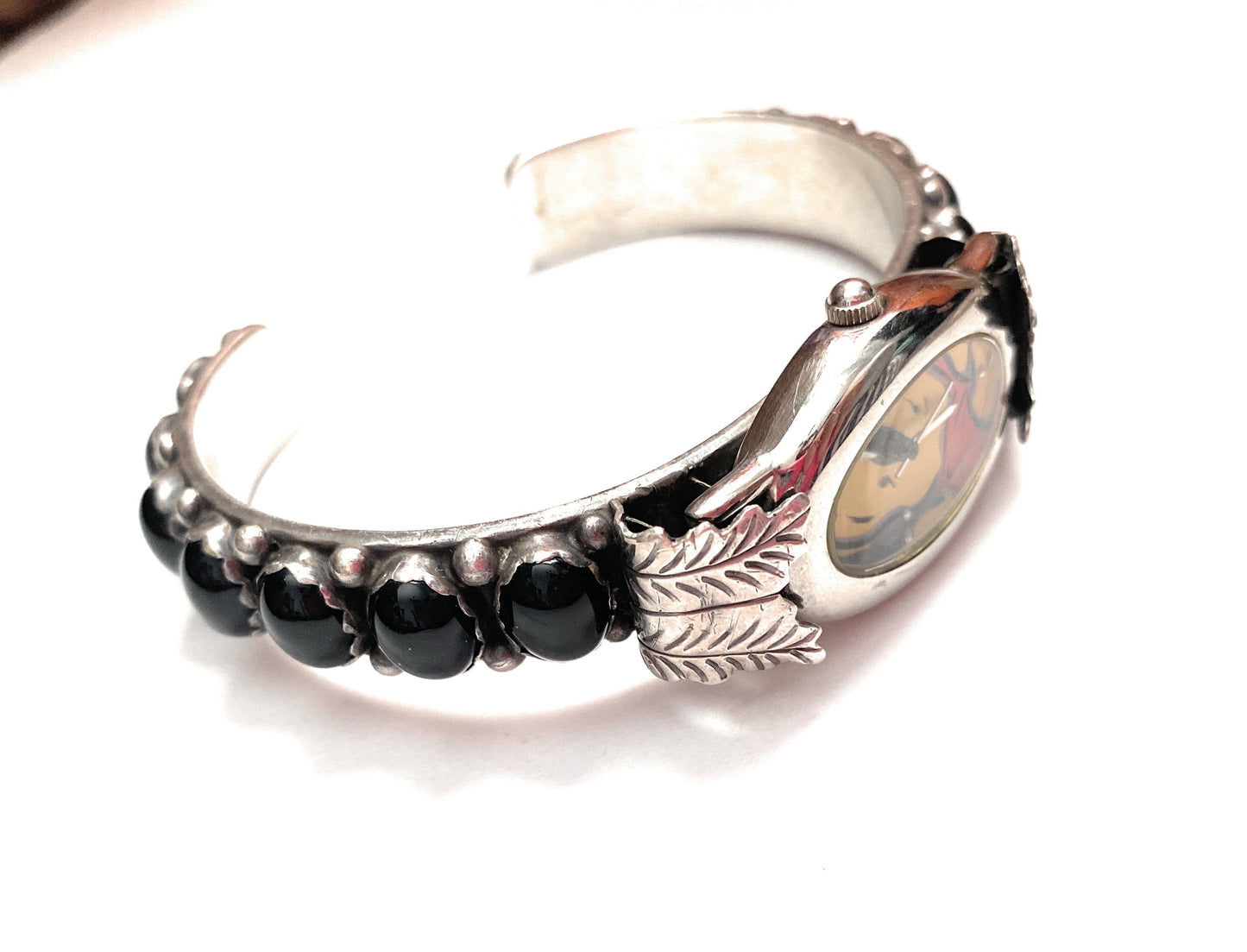 Old Pawn Vintage Handcrafted Onyx & Sterling Silver Watch Cuff