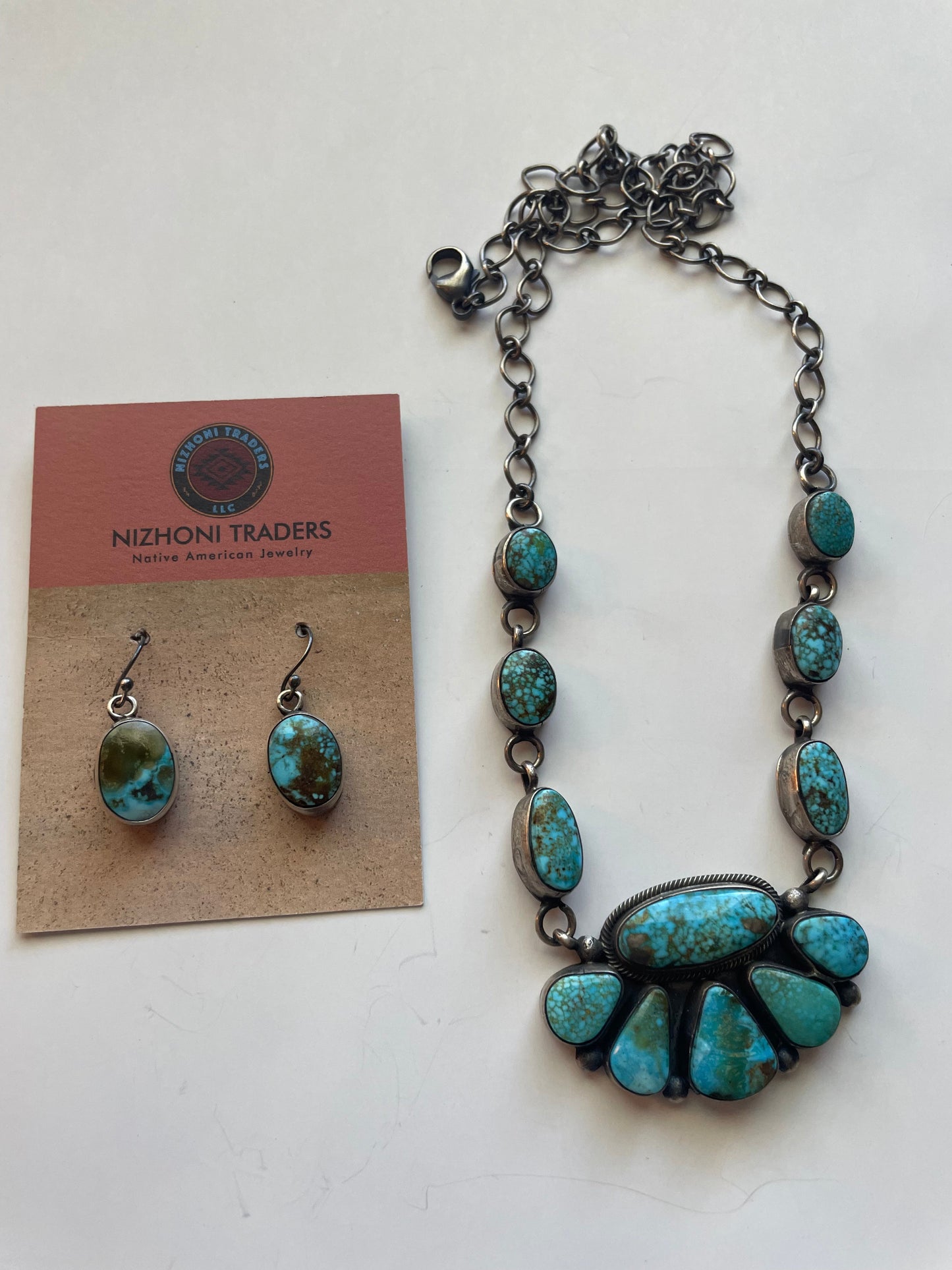 Beautiful Handcrafted Sterling Silver Turquoise Necklace & Earring Set Signed B Johnson