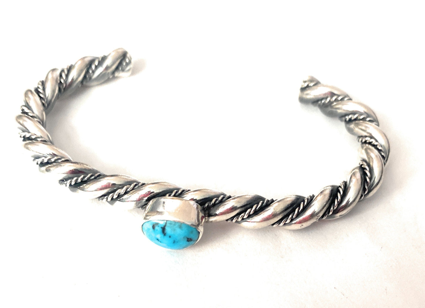 Handcrafted Twisted Sterling Silver & Kingman Turquoise Cuff Bracelet