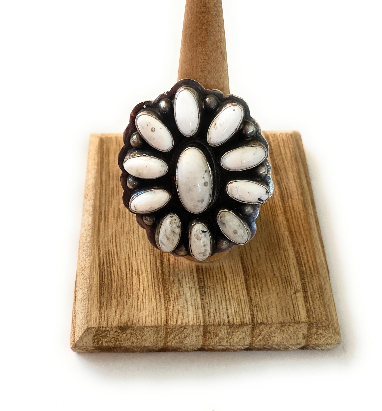 Handcrafted Sterling Silver And White Buffalo Cluster Adjustable Ring