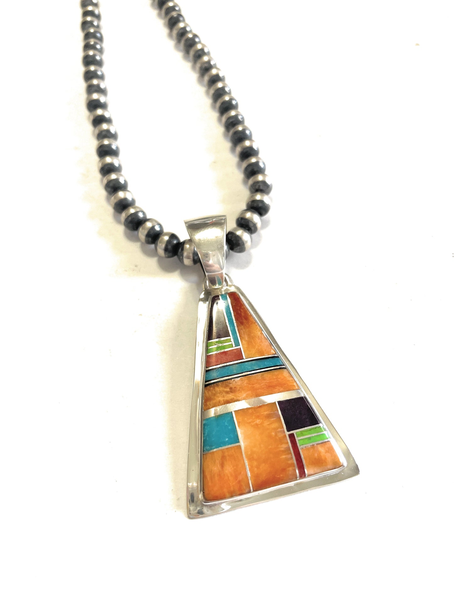 Handcrafted Multi Stone Inlay & Sterling Silver Pendant