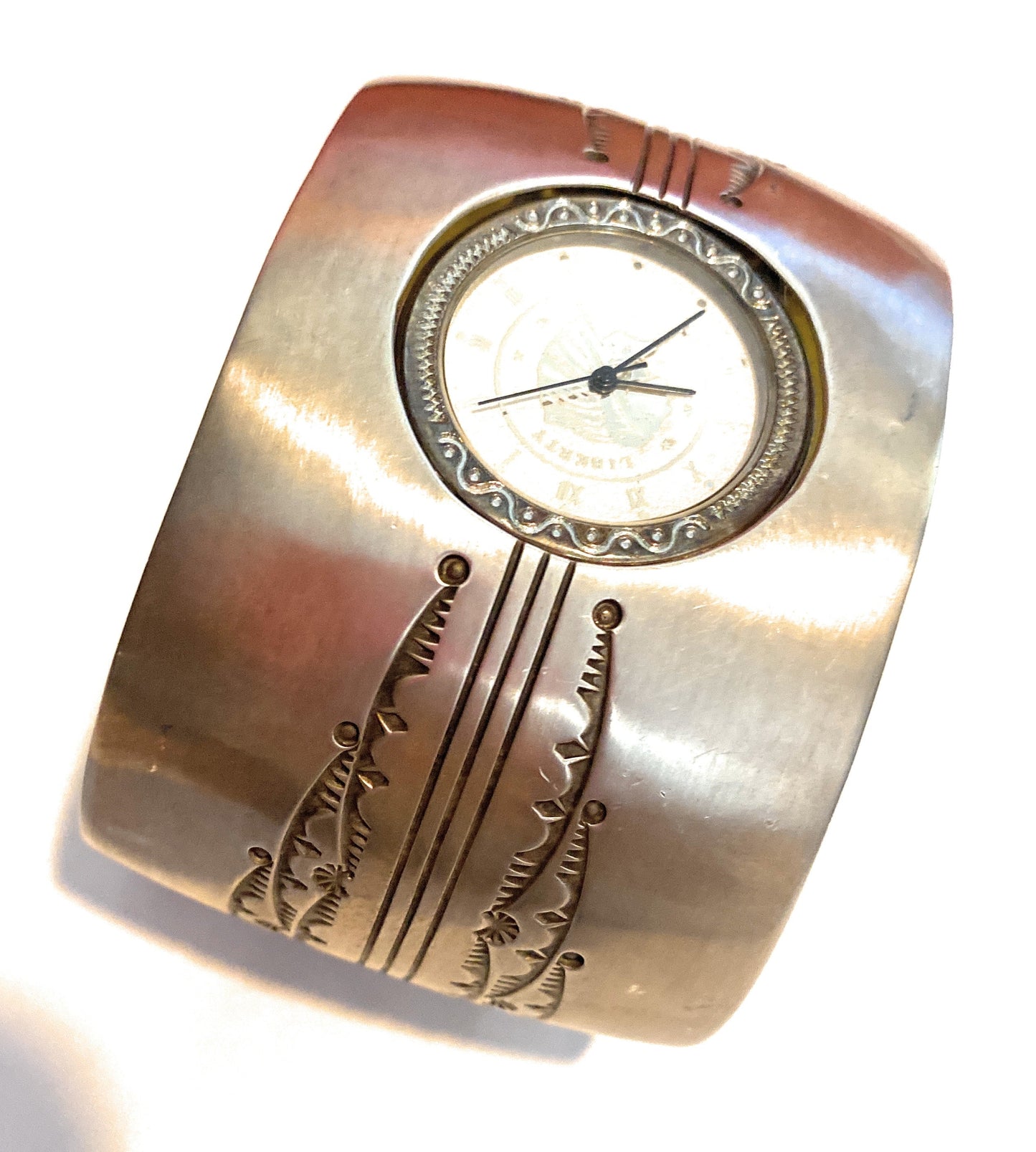 Old Pawn Vintage Handcrafted Hand Stamped Sterling Silver Watch Cuff