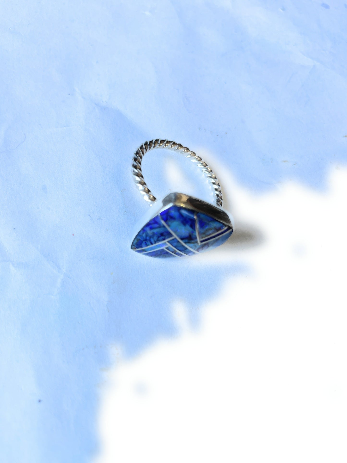 Handcrafted Sterling Silver & Blue Opal Inlay Ring Size 9.5