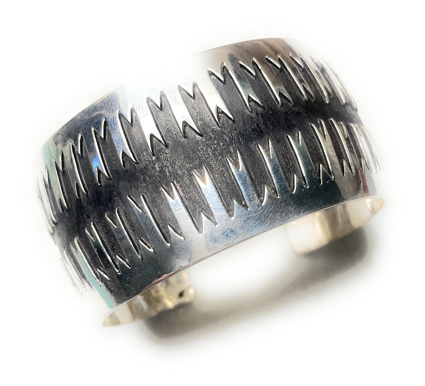 Handcrafted Southwest Tribal Sterling Silver Cuff Bracelet Signed