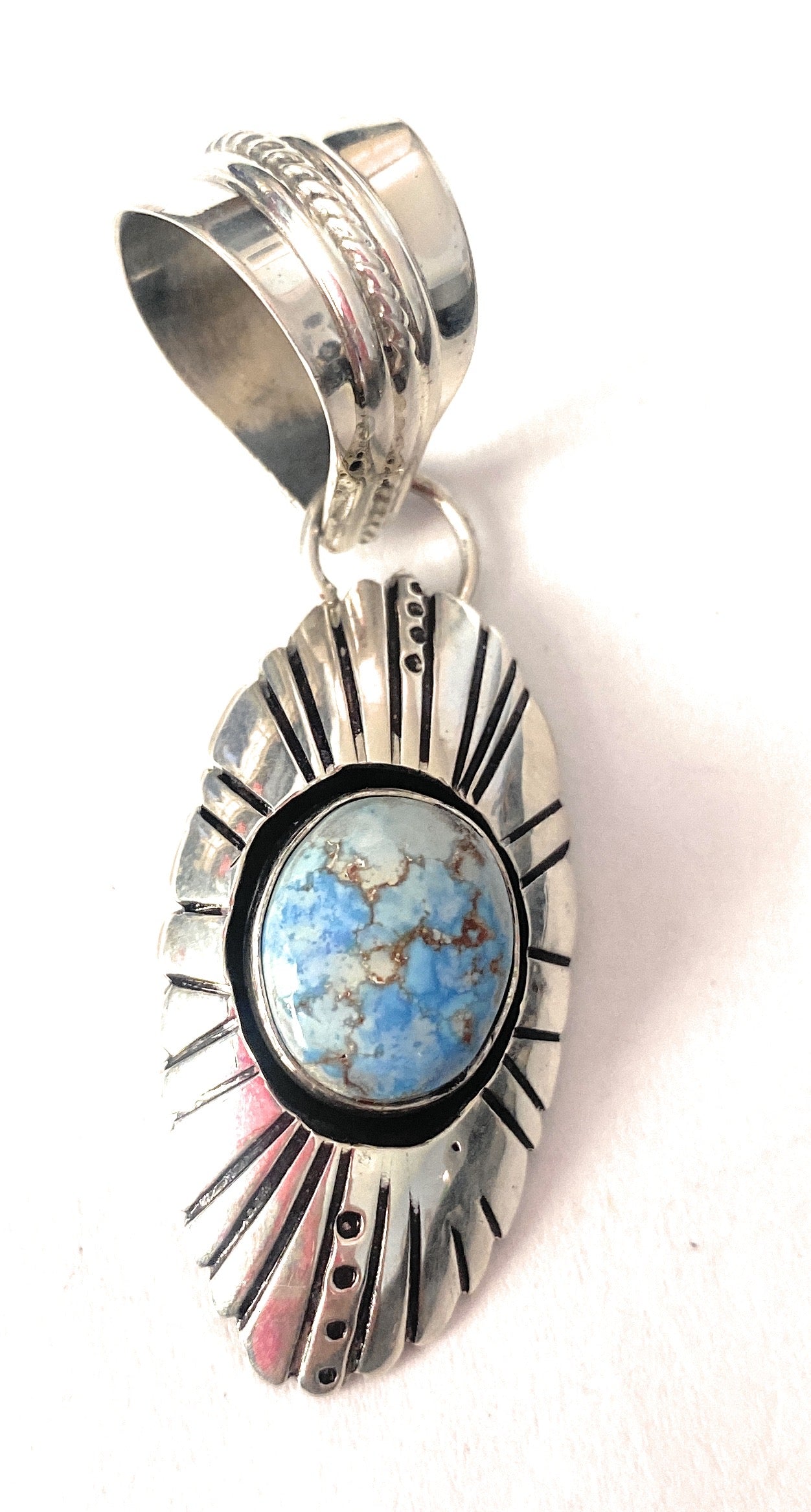 Handcrafted Golden Hills Turquoise & Sterling Silver Pendant Signed