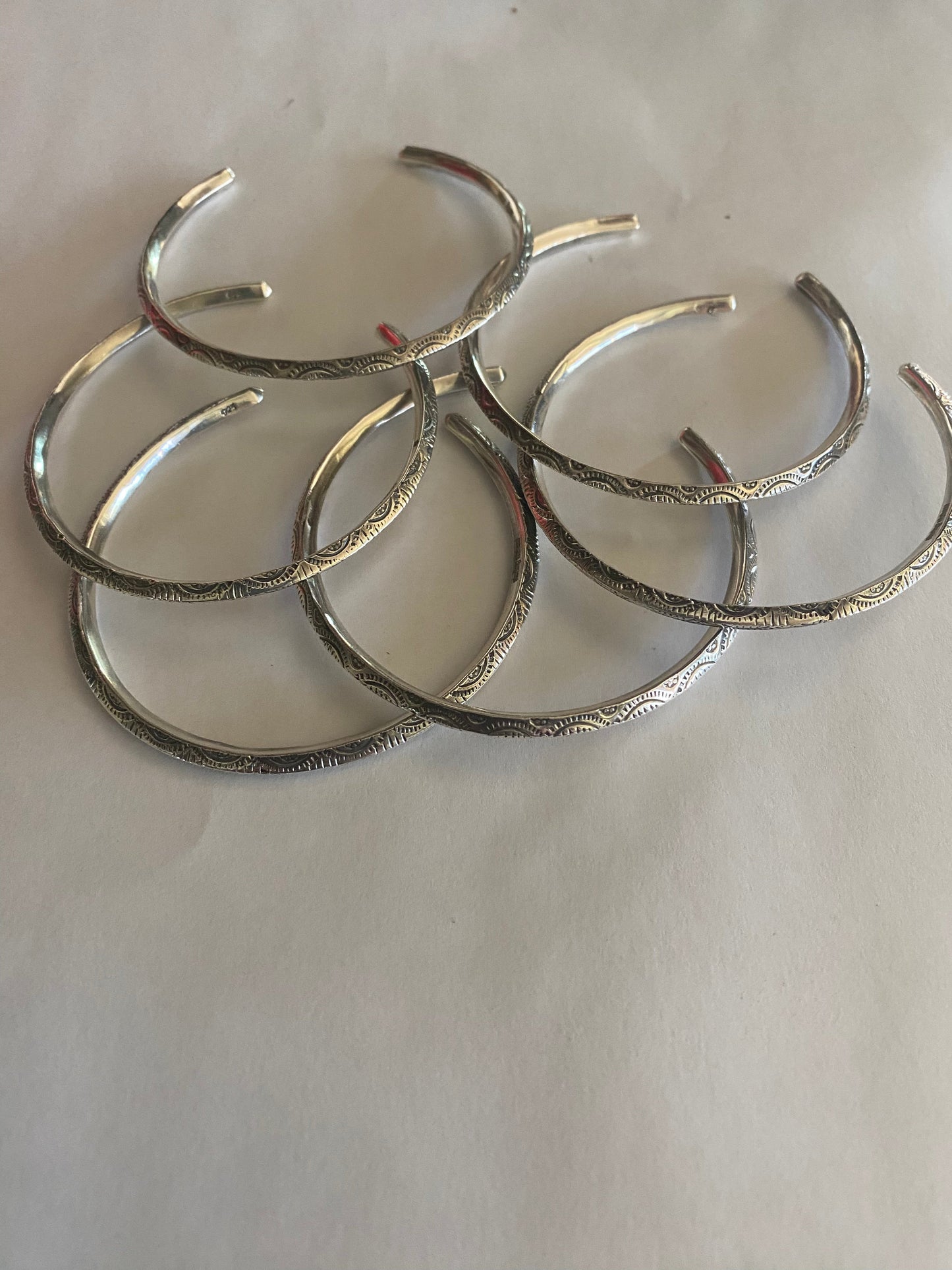 Handmade Sterling Silver Hand Stamped Dome Stacker Cuff