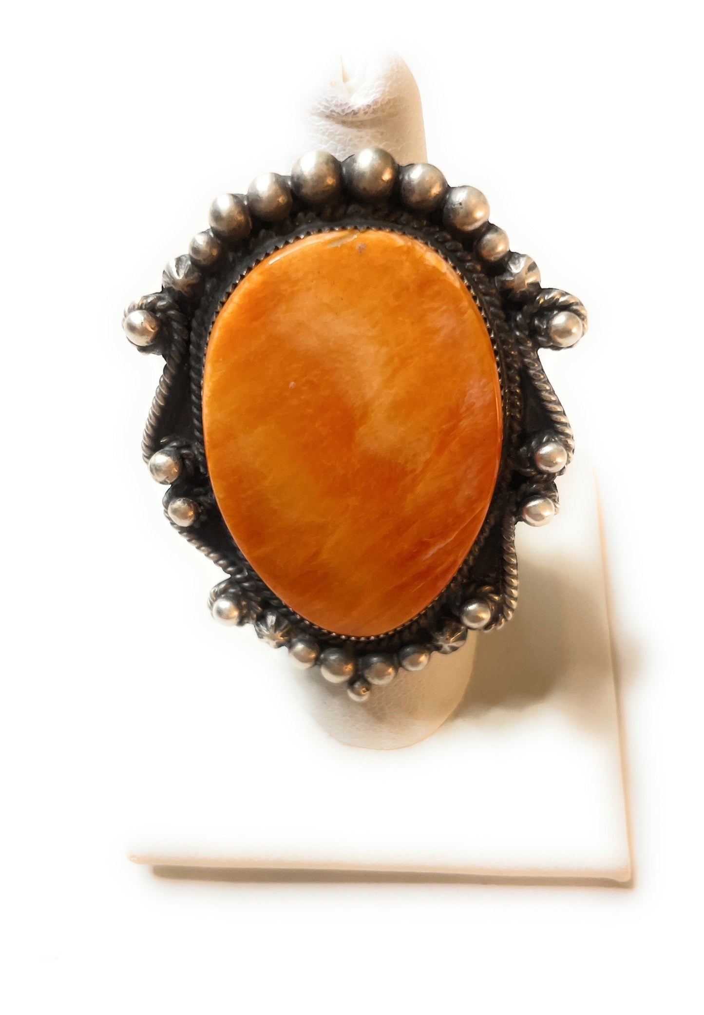 Handcrafted Sterling Silver And Orange Spiny Ring Size 8