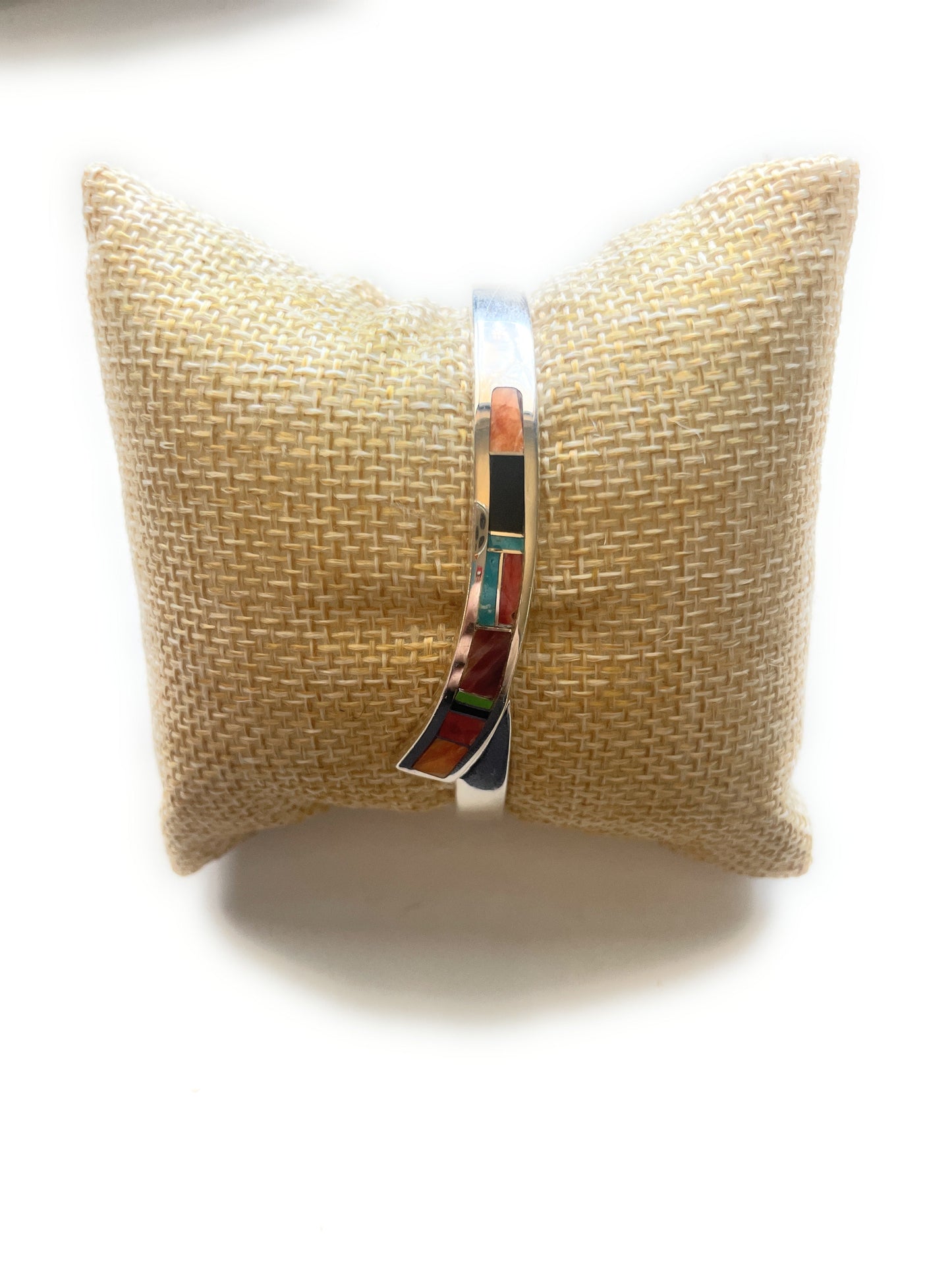 Handcrafted Handmade Sterling & Multi Stone Inlay Cuff Bracelet