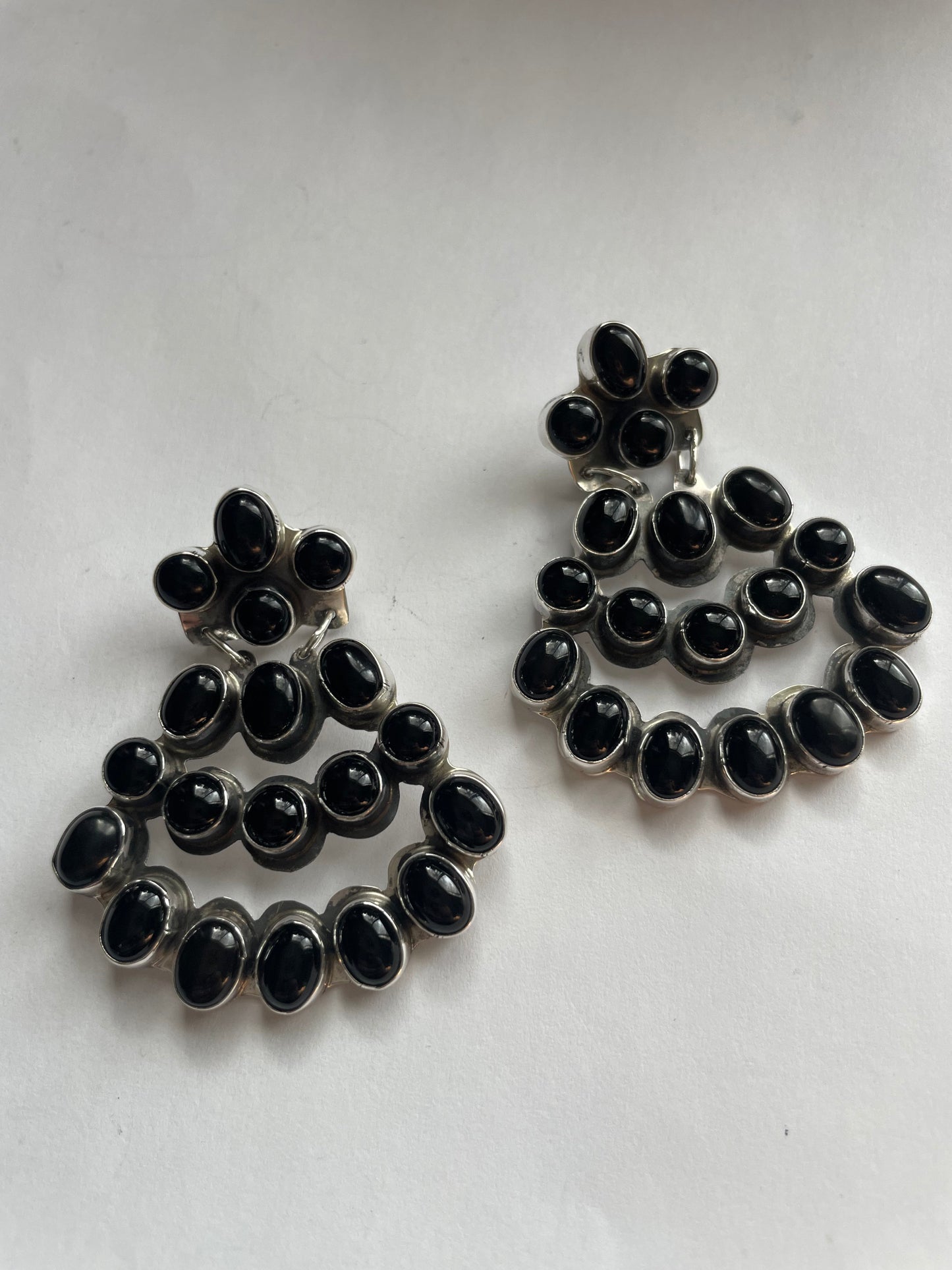 Handcrafted Sterling Silver & Black Onyx Dangle Earrings Signed