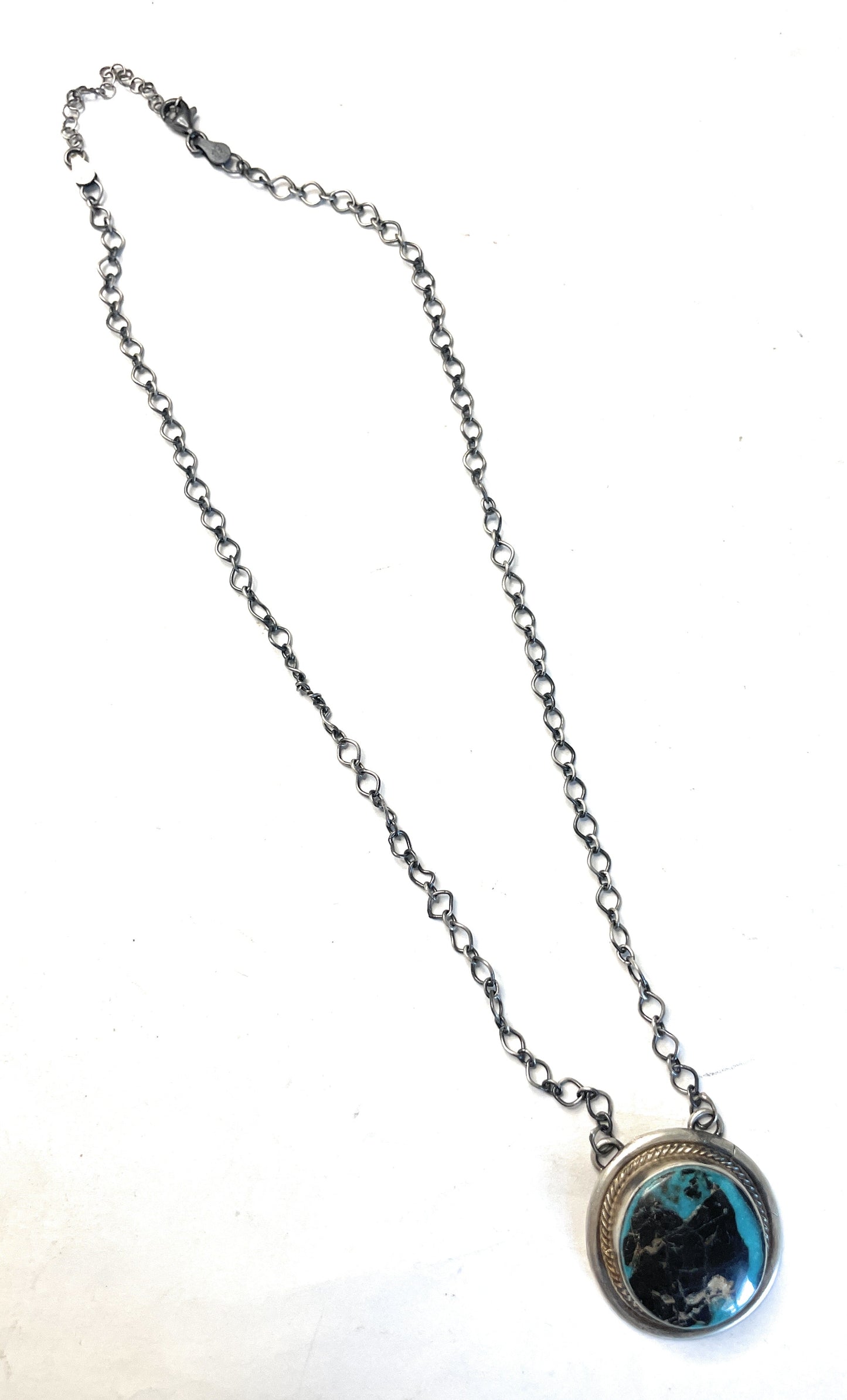 Handcrafted Sterling Silver And Kingman Turquoise Necklace Signed