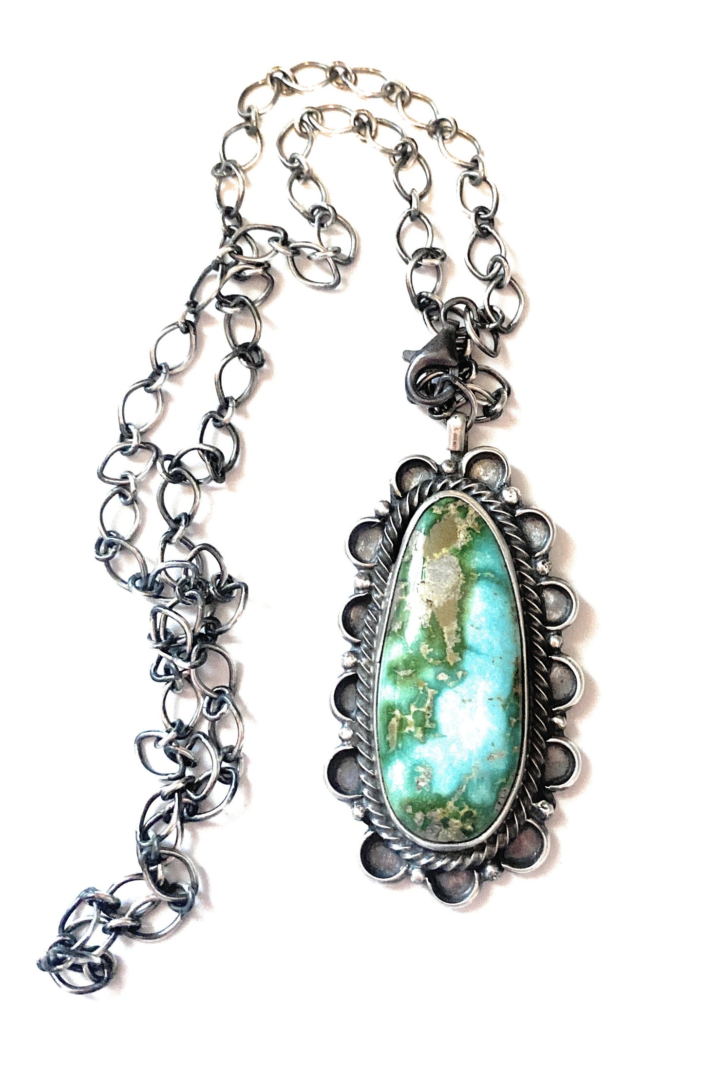 Handcrafted Sterling Silver & Royston Turquoise Necklace Signed