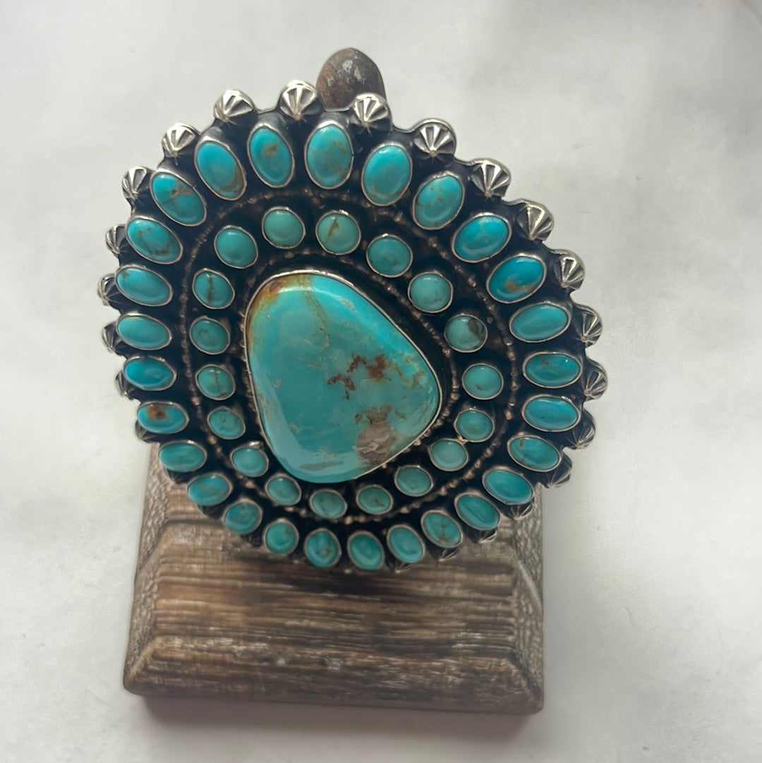Handcrafted Sterling Silver & Turquoise Ring Size 7 Signed
