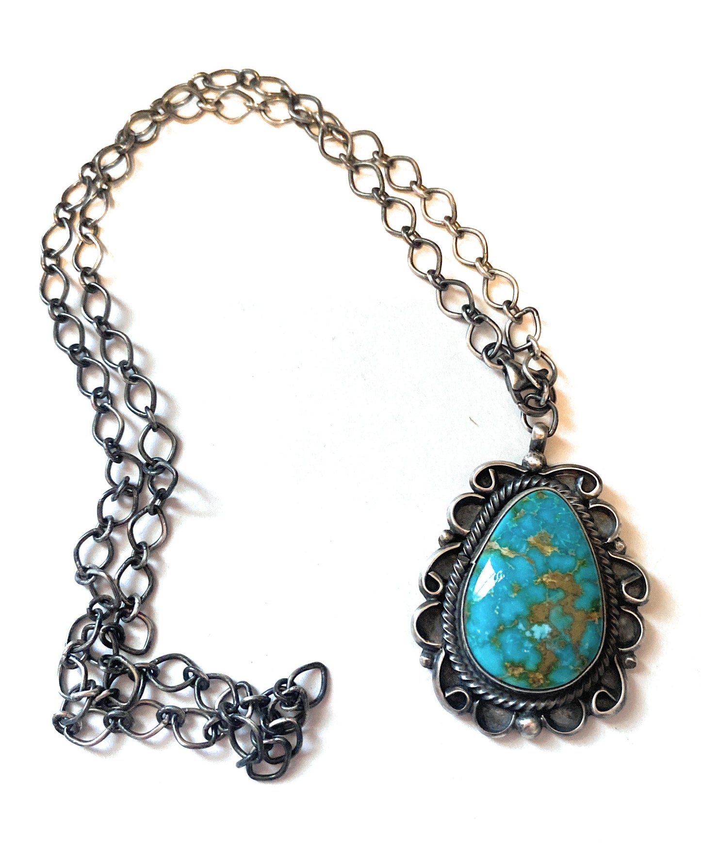 Handcrafted Sterling Silver & Royston Turquoise Necklace Signed