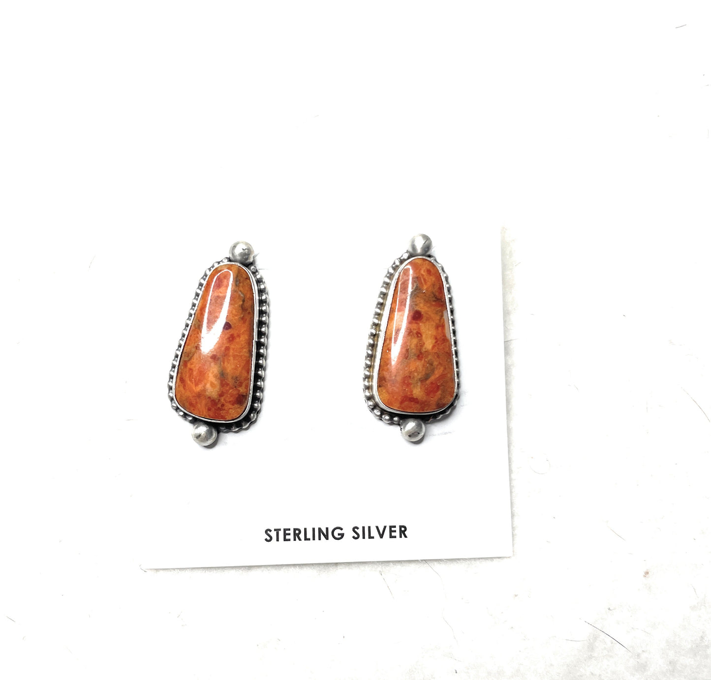 Handcrafted Apple Coral And Sterling Silver Post Earrings Signed