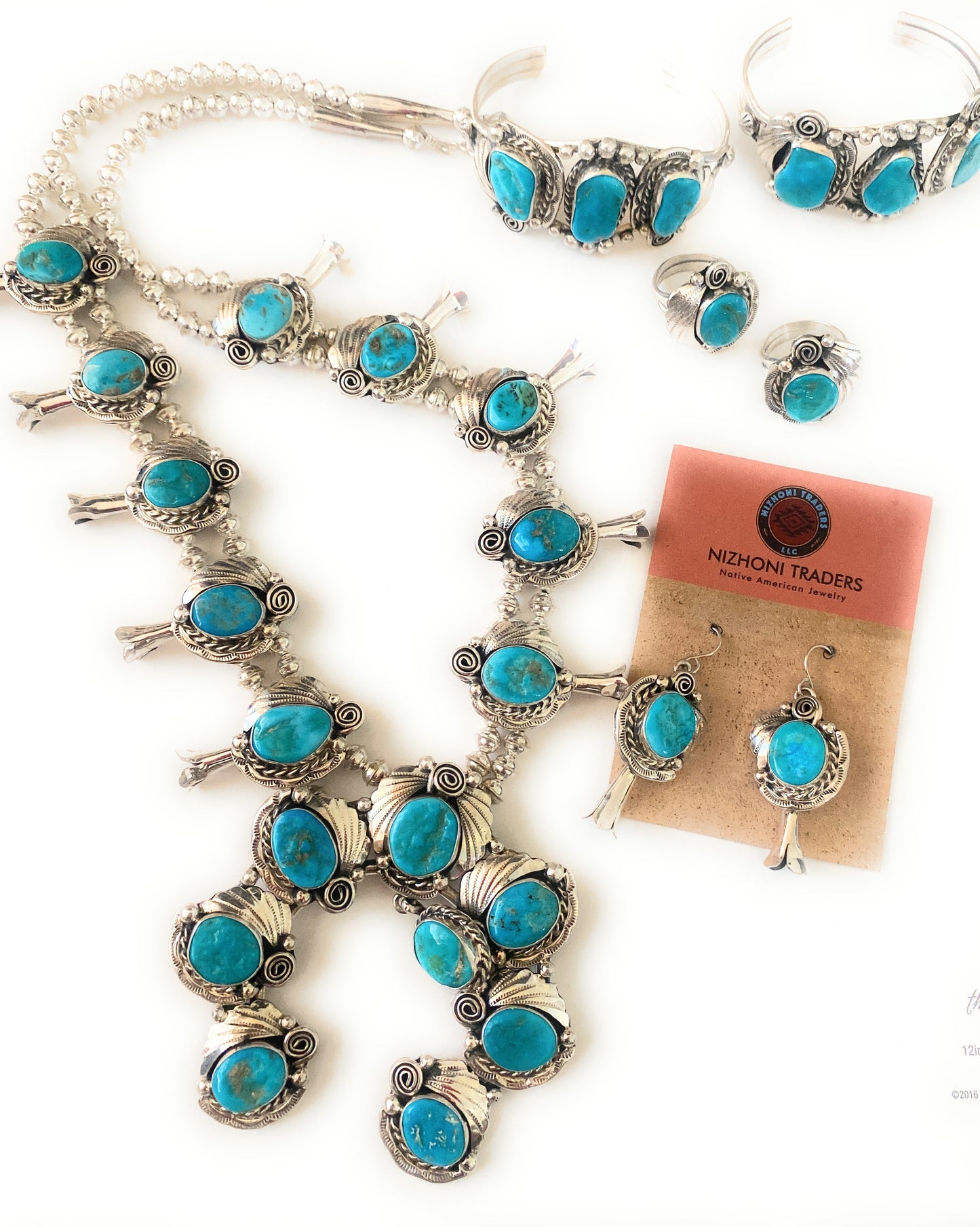 Handcrafted Kingman Turquoise And Sterling Silver 6 Piece Set
