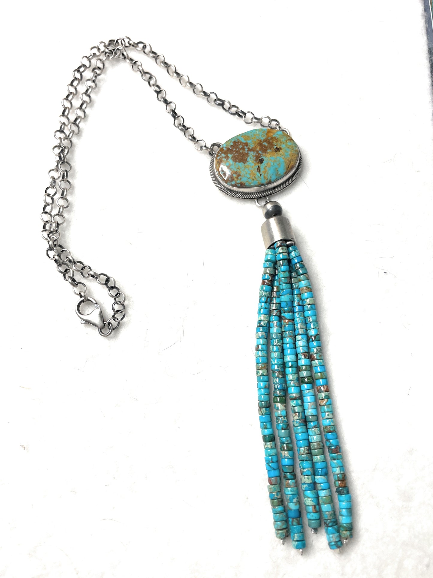 Handcrafted Turquoise & Sterling Silver Drop Necklace Signed Emer Thompson