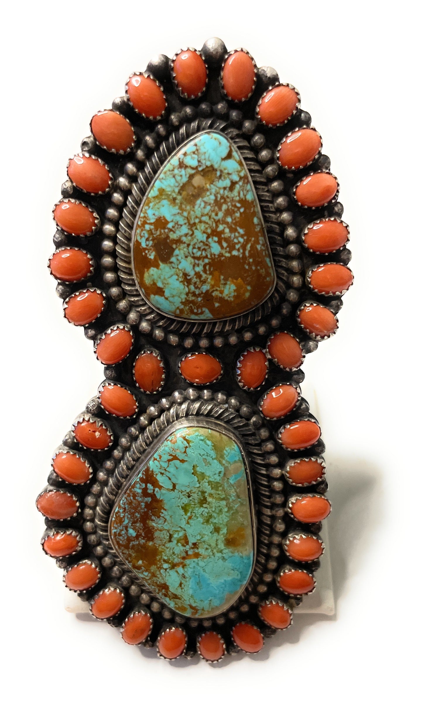 Handcrafted Sterling Silver Turquoise And Orange Spiny Statement Ring Sz 10