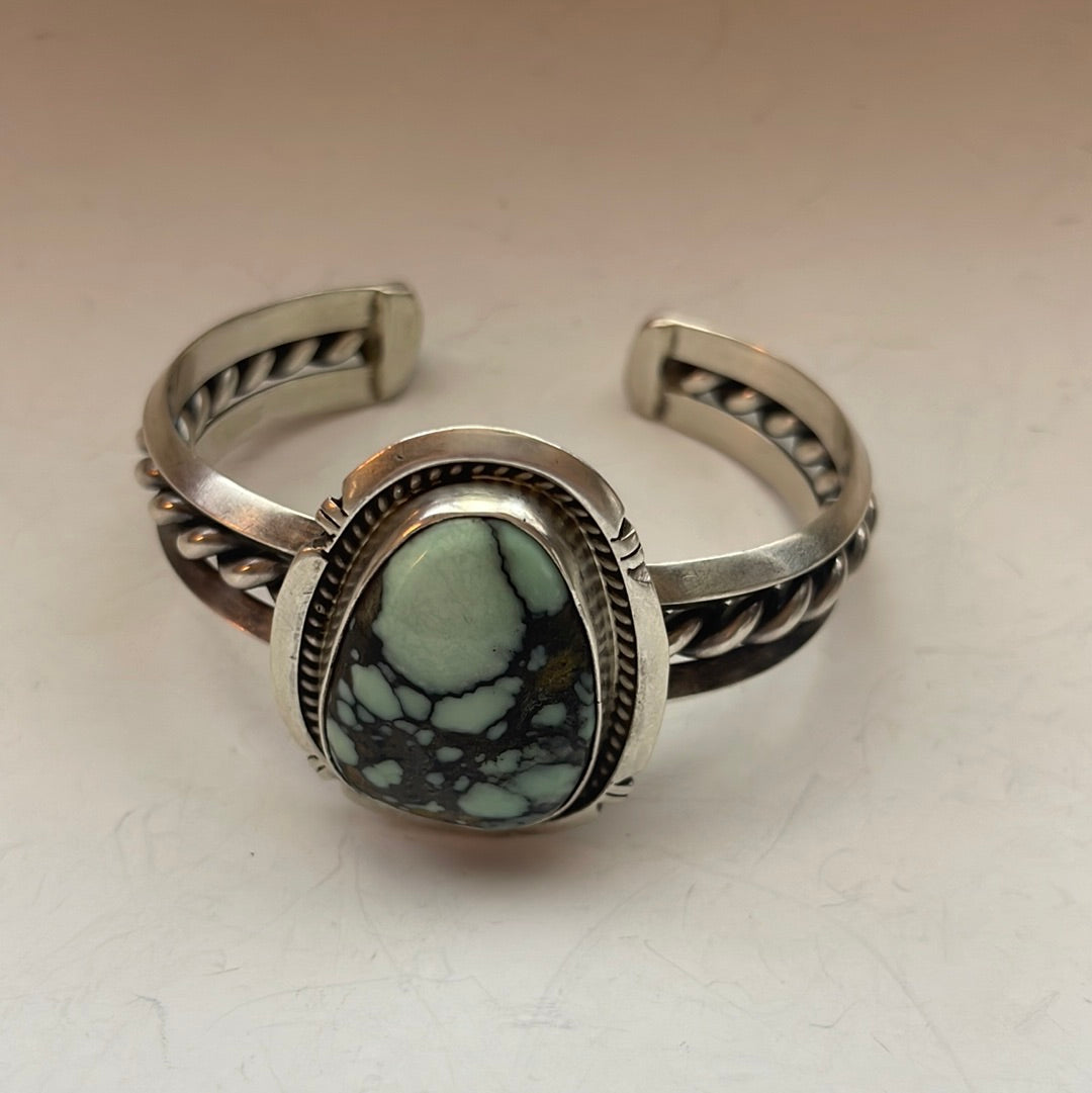 Beautiful Handcrafted New Lander Turquoise & Sterling Silver Cuff Bracelet Signed