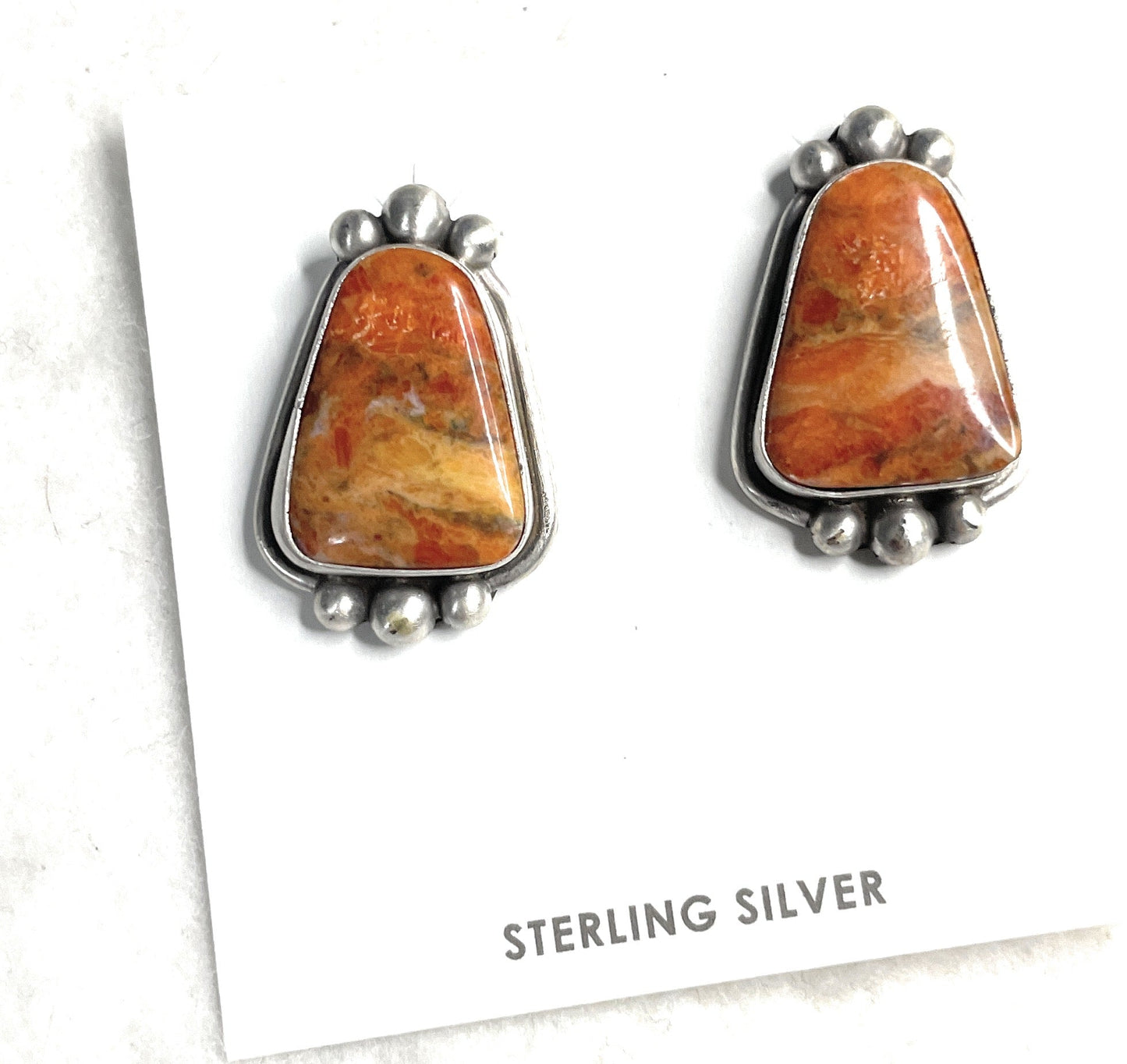 Handcrafted Apple Coral And Sterling Silver Post Earrings Signed