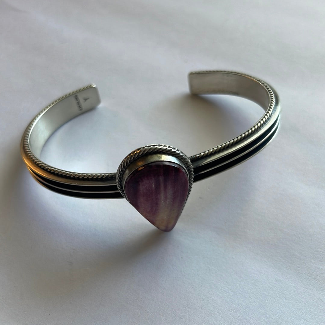 Handcrafted Purple Spiny And Sterling Silver Cuff Bracelet Signed