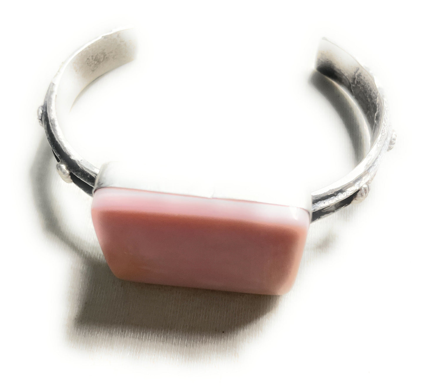 Handcrafted Pink Conch & Tufa Cast Cuff Bracelet Signed