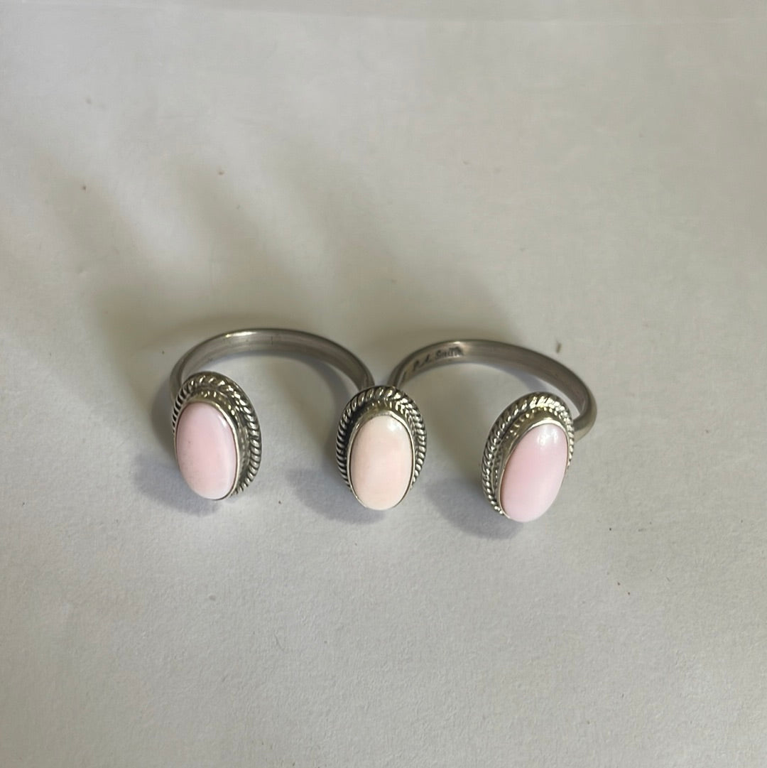 “The Triple Threat” Handcrafted Pink Conch And Sterling Silver Adjustable Ring Signed P.A Smith