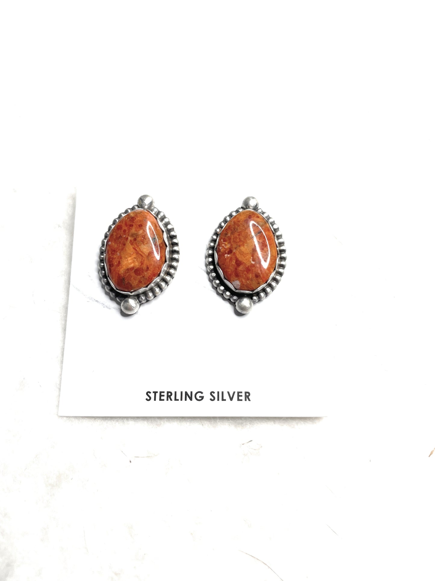 Handcrafted Apple Coral And Sterling Silver Post Earrings Signed