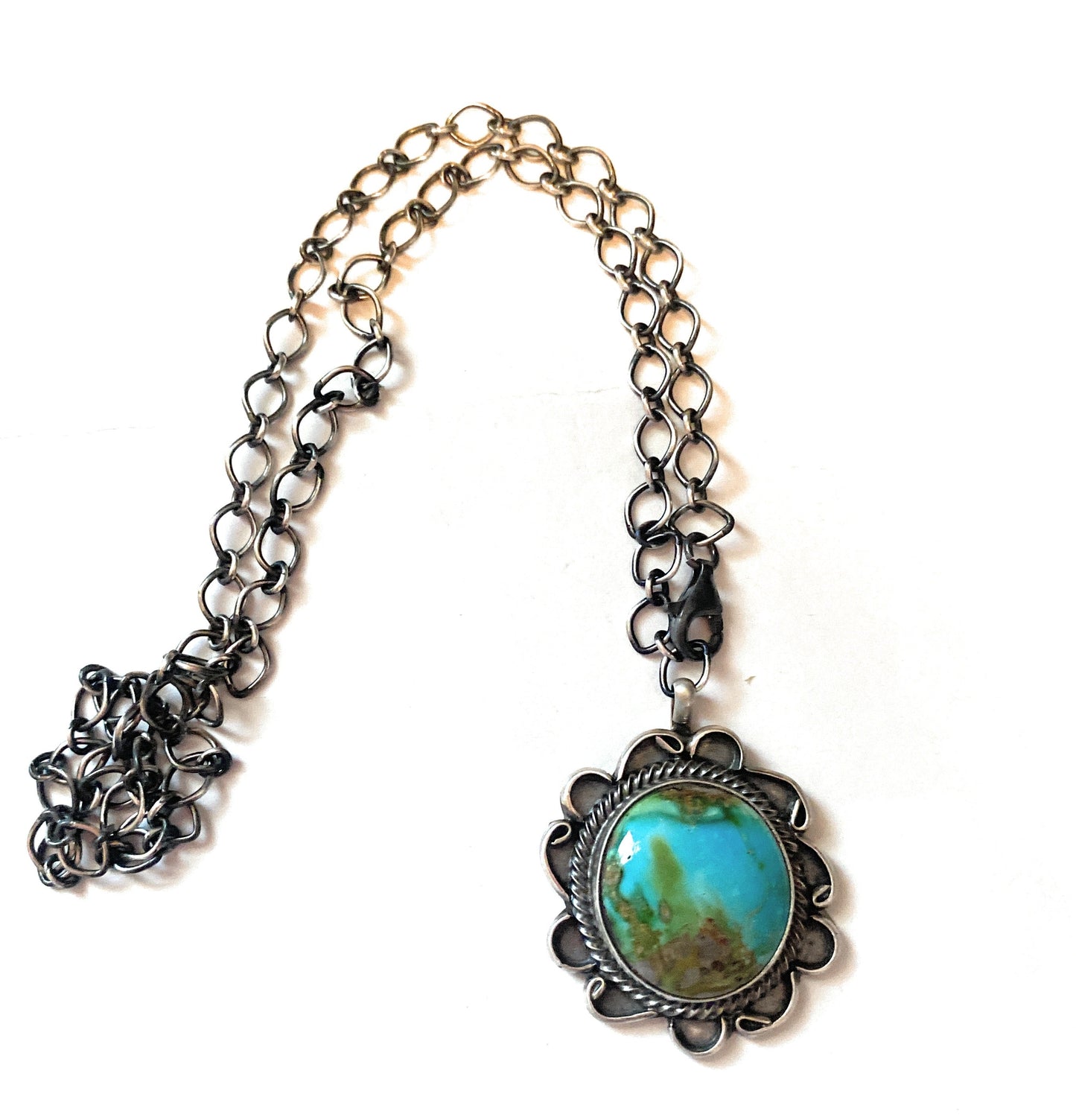 Handcrafted Sterling Silver & Royston Turquoise Necklace Signed