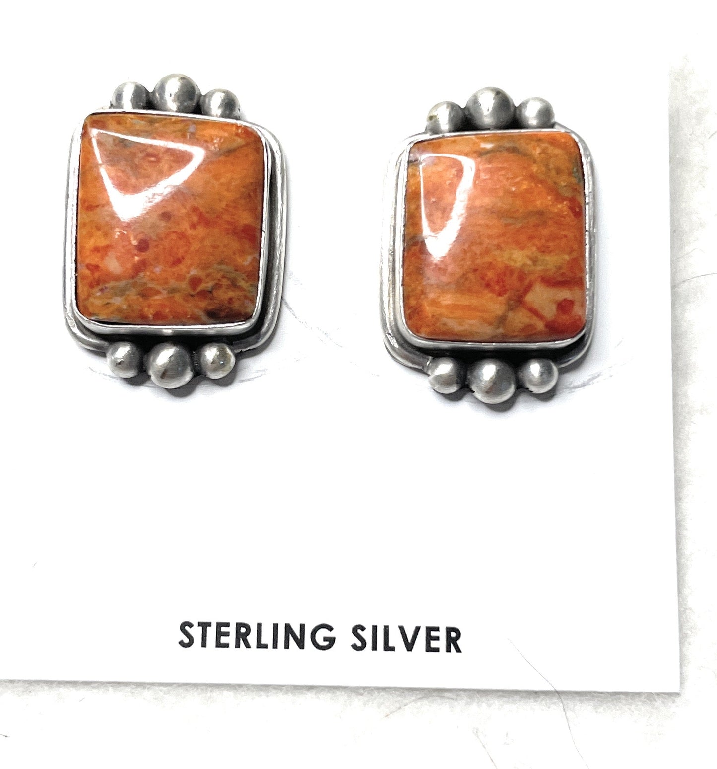Handcrafted Apple Coral And Sterling Silver Post Earrings Signed