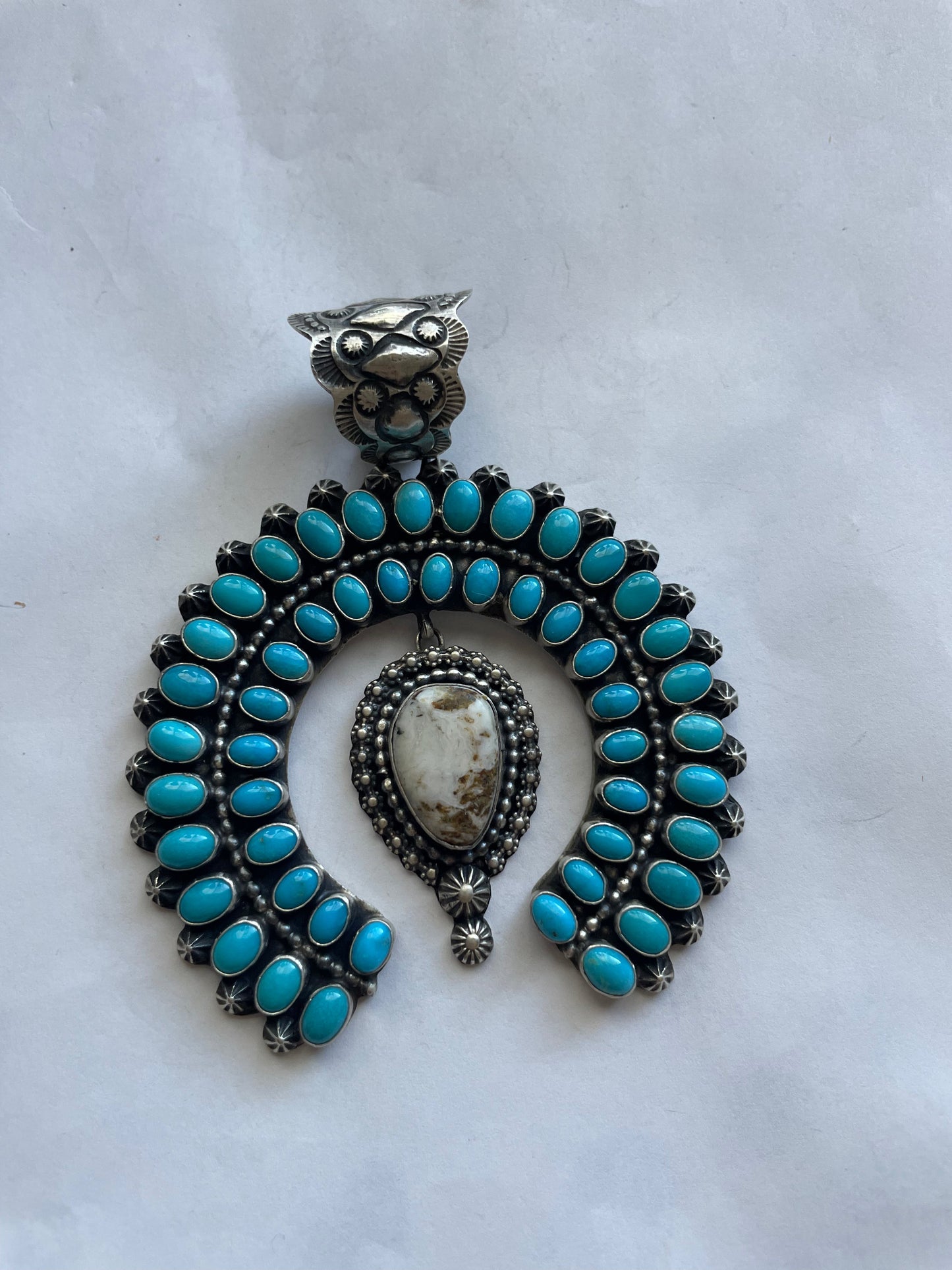 Handcrafted Sterling Silver, Turquoise & White Buffalo Naja Pendant Signed