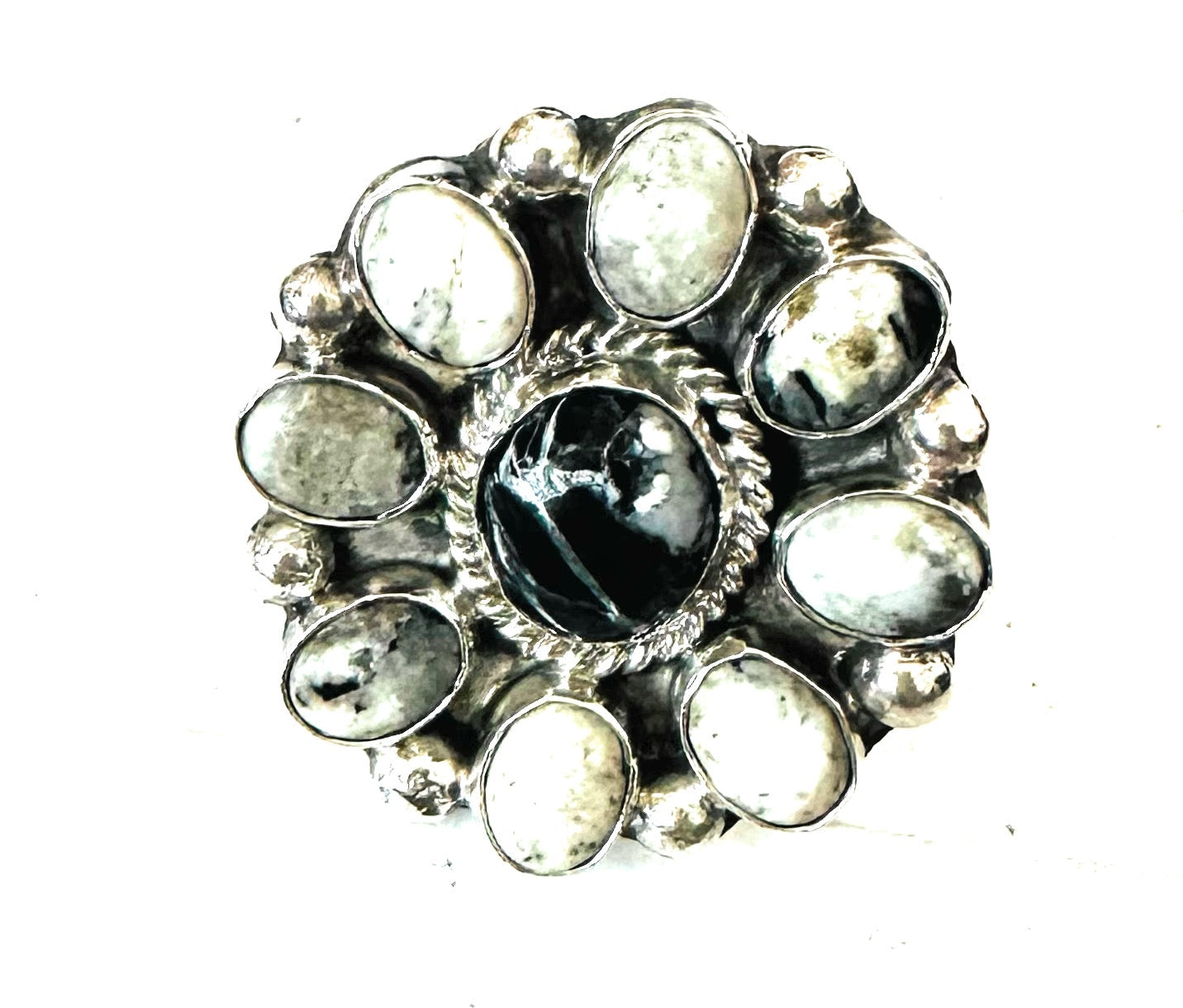 Handcrafted Sterling Silver And White Buffalo Cluster Adjustable Ring