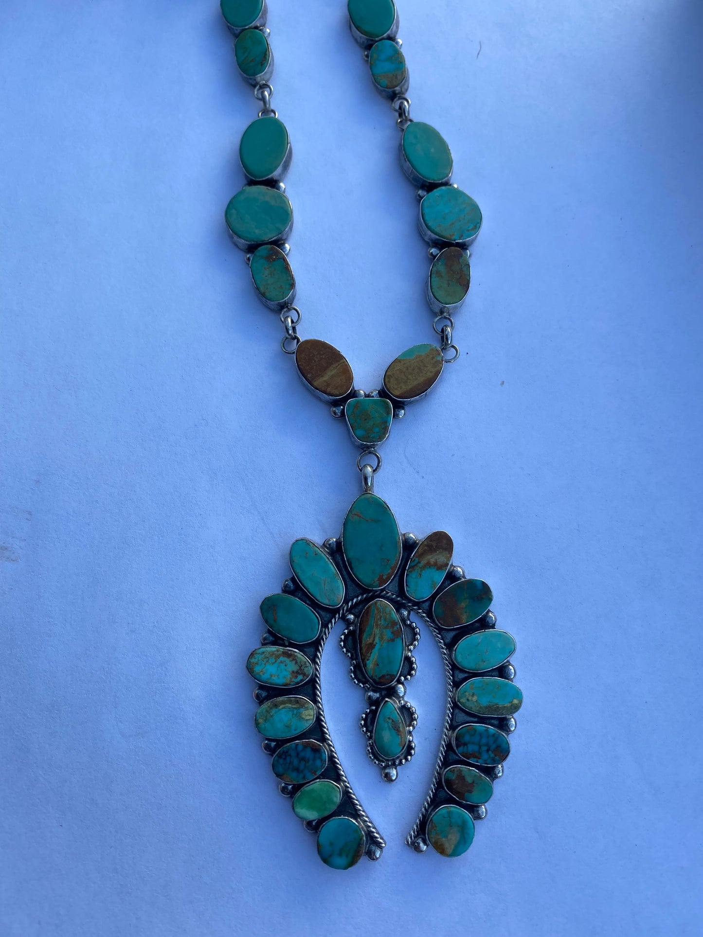 Handcrafted Sterling Silver & Royston Turquoise Drop Necklace Signed