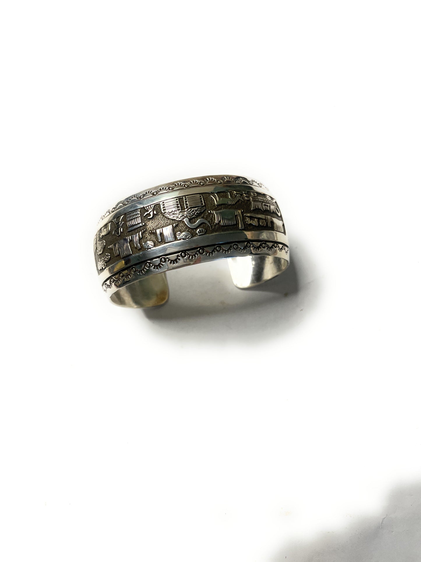 Navajo Hand Stamped Sterling Silver Cuff Bracelet Signed