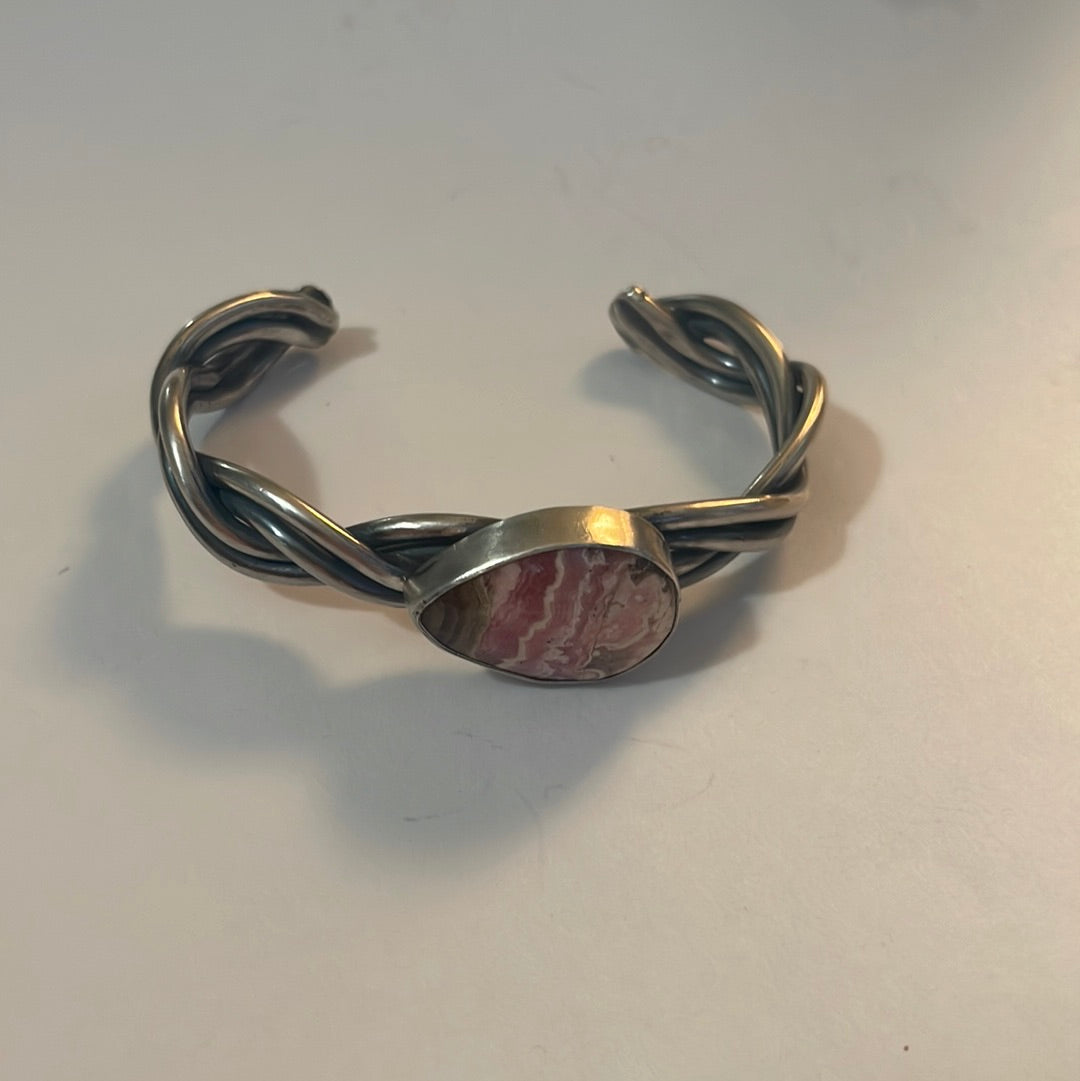 Handcrafted Sterling Silver And Rhodochrosite Cuff Bracelet