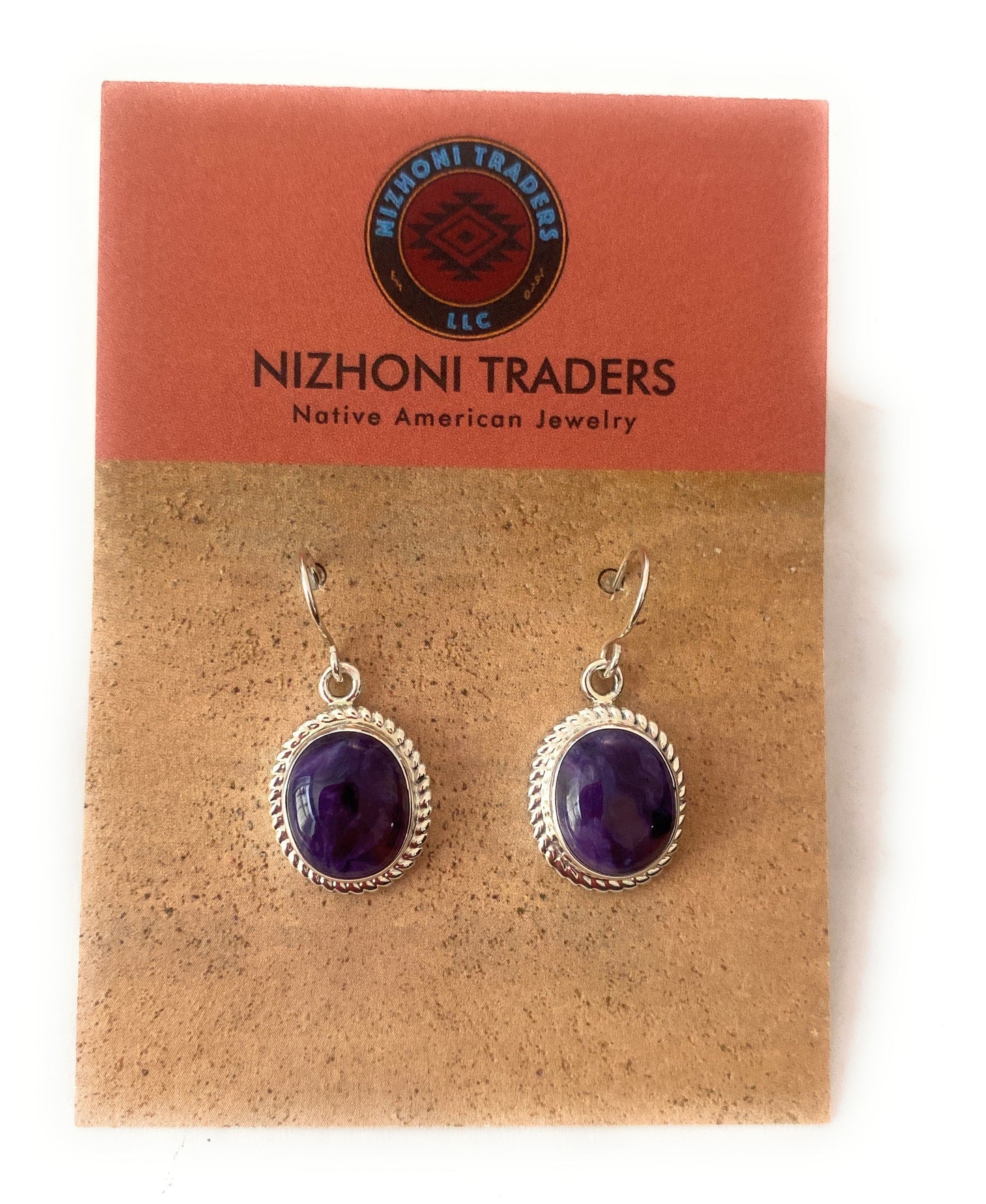 Handcrafted Charoite & Sterling Silver Dangle Earrings Signed