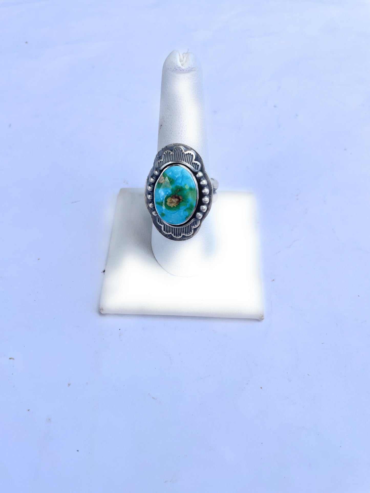 Navajo Sonoran Mountain Turquoise And Sterling Silver Statement Ring Size 9