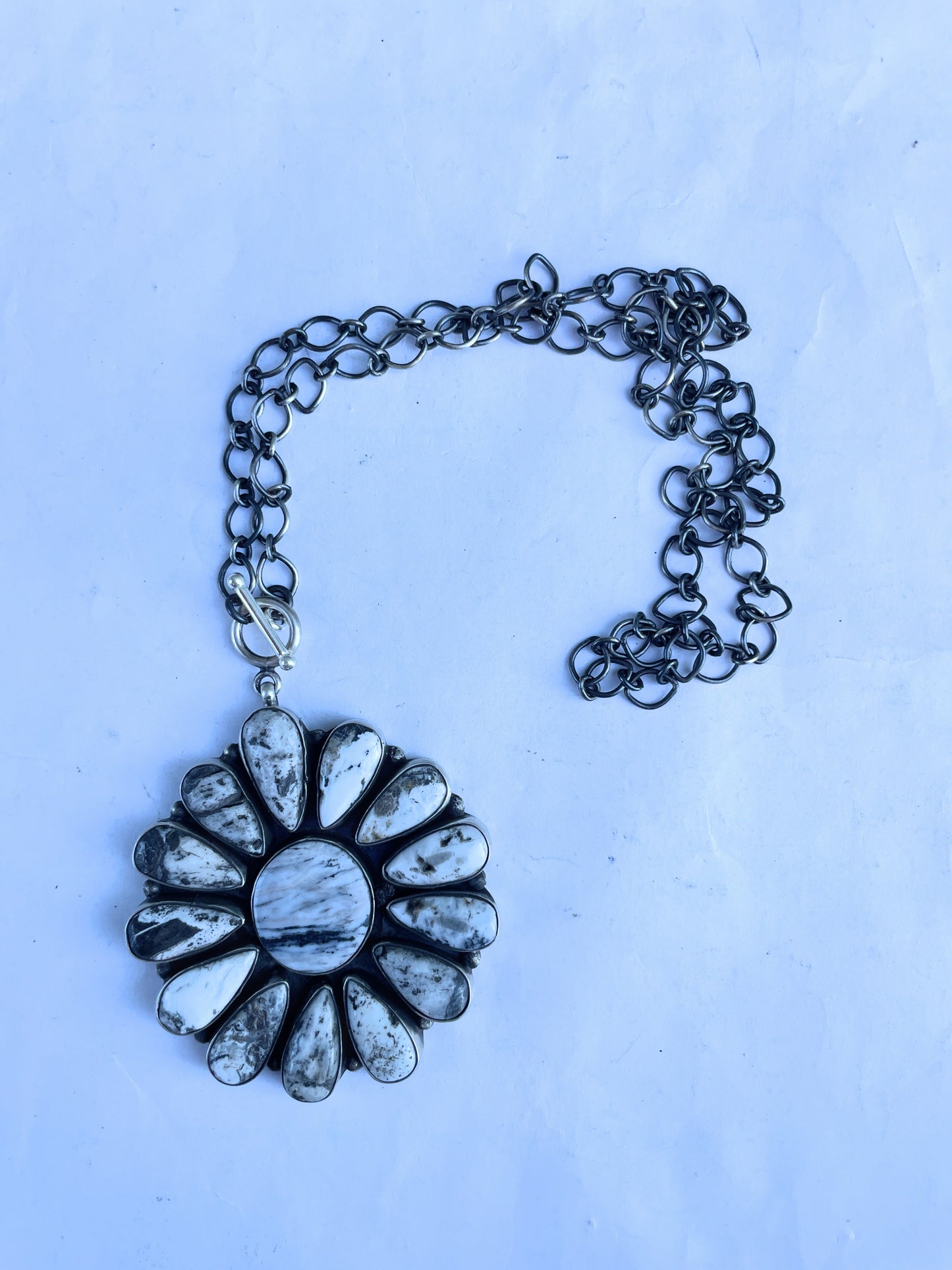 Handcrafted Sterling Silver And White Buffalo Cluster Necklace By Ella Peters