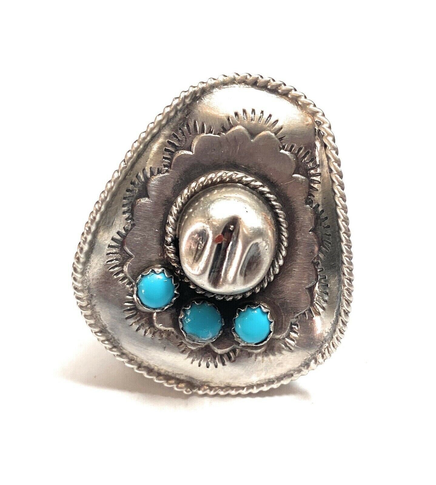 Handcrafted Turquoise and Sterling Silver Cowboy Hat ring
