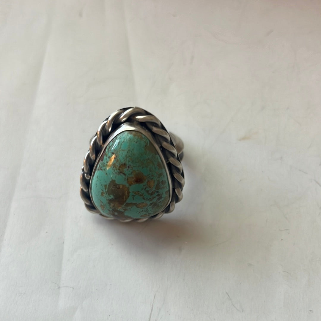 Handcrafted Turquoise Sterling Silver Ring Size 5.5 Signed