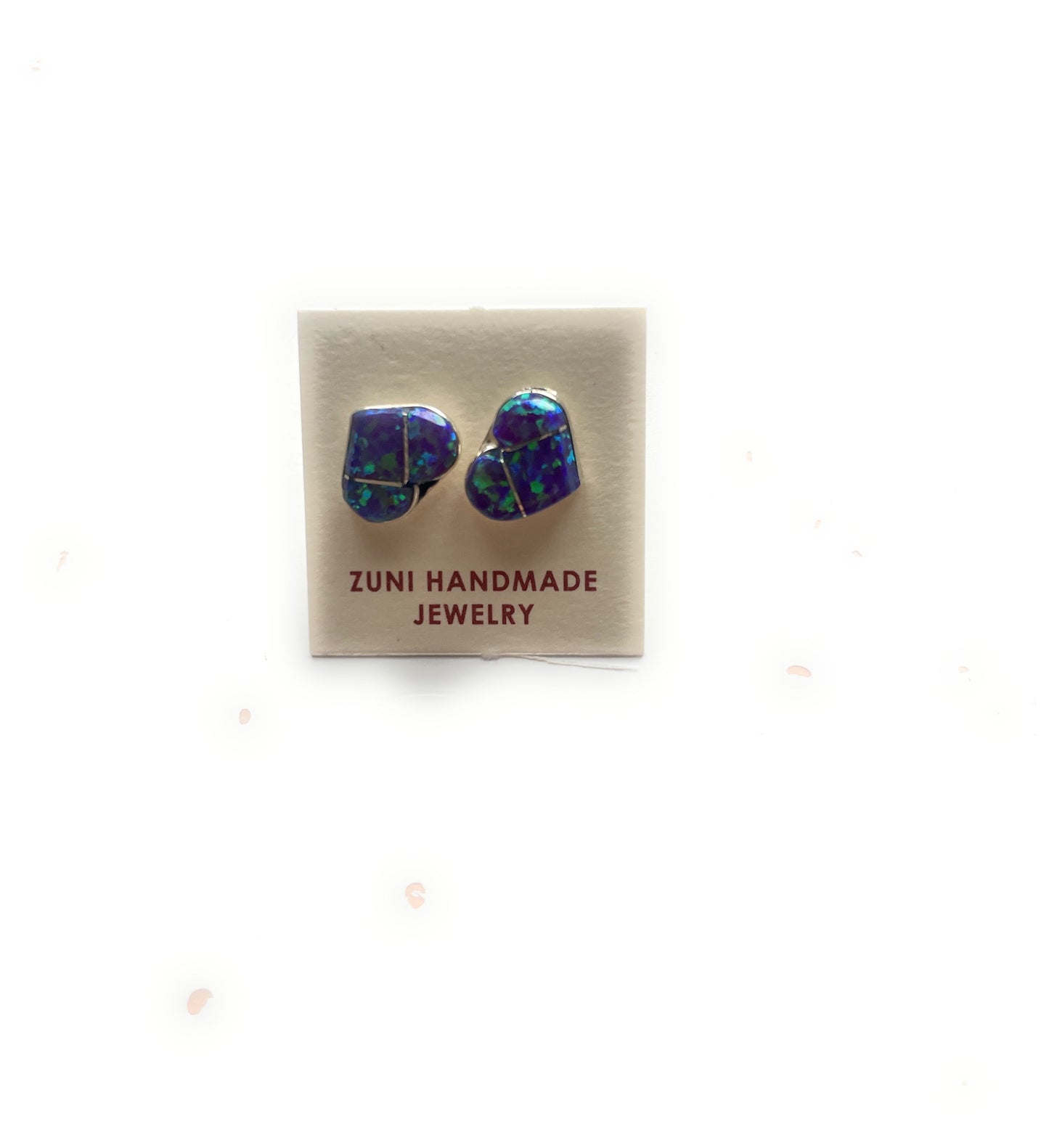 Handcrafted Sterling Silver & Purple Opal Inlay Heart Stud Earrings