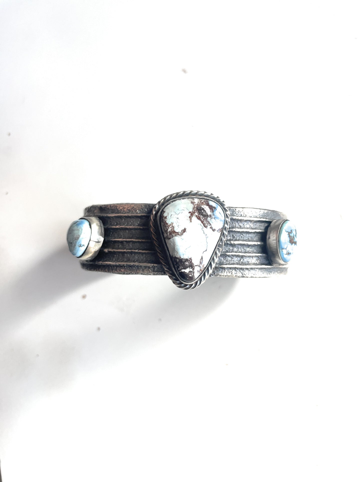 Handcrafted Golden Hills & Sterling Silver Tufa Cast Cuff Bracelet Signed /