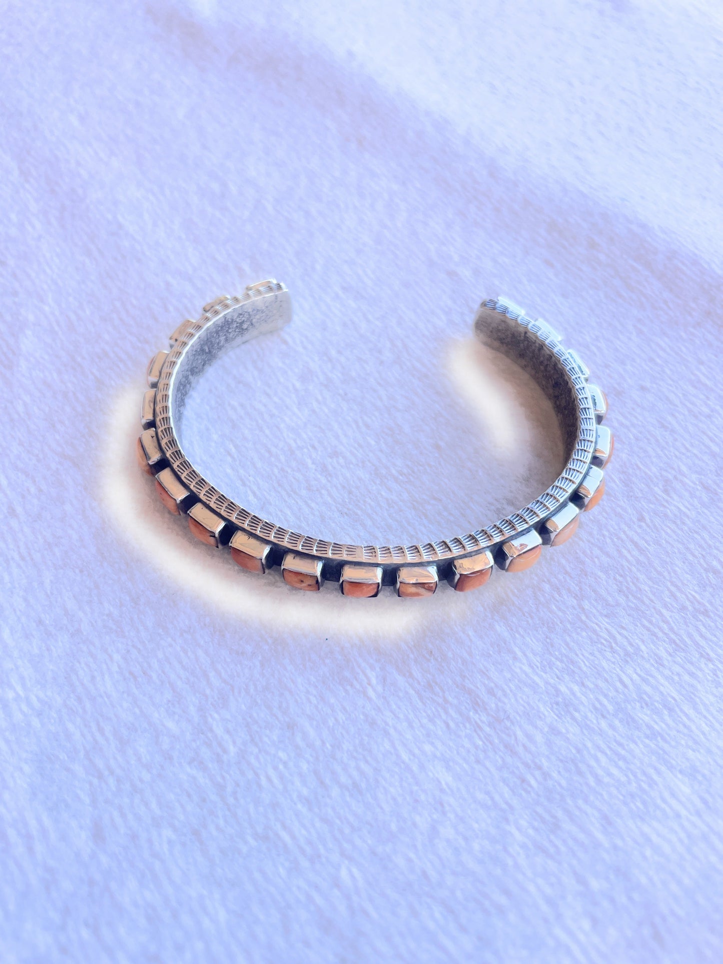 “The Must Have” Handcrafted Orange Spiny & Sterling Silver Cuff Bracelet Signed