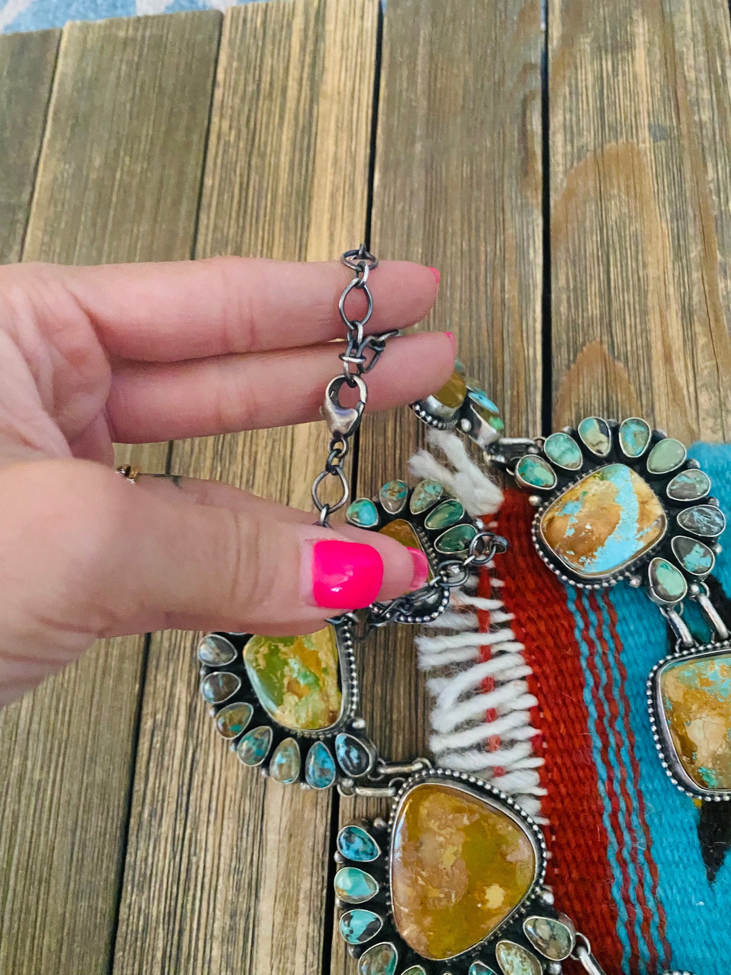Stunning Handcrafted Sterling Silver & Royston Turquoise Necklace Set by Blaine Yellowhorse