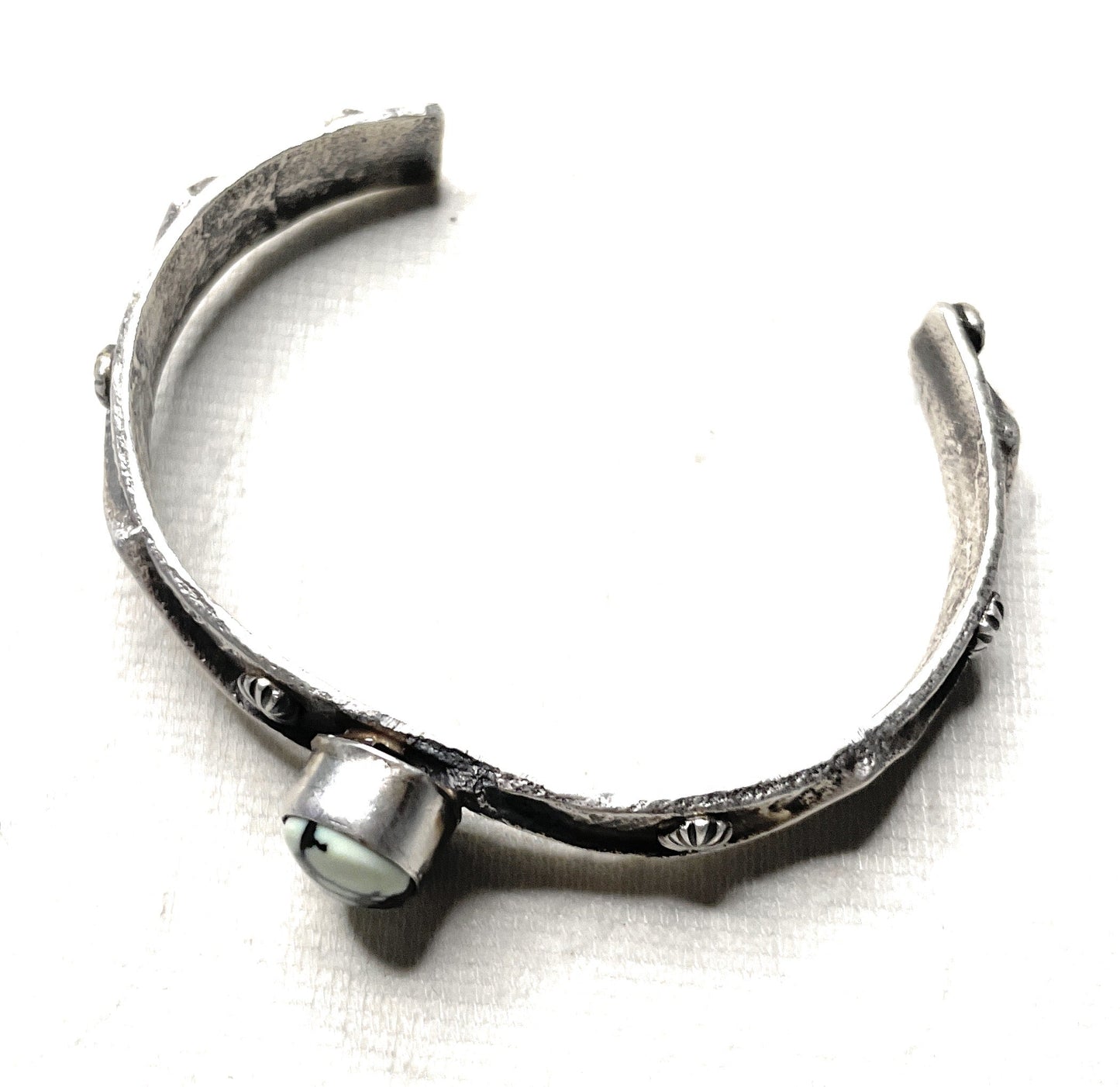Handcrafted New Lander Turquoise & Sterling Silver Tufa Cast Cuff Bracelet Signed