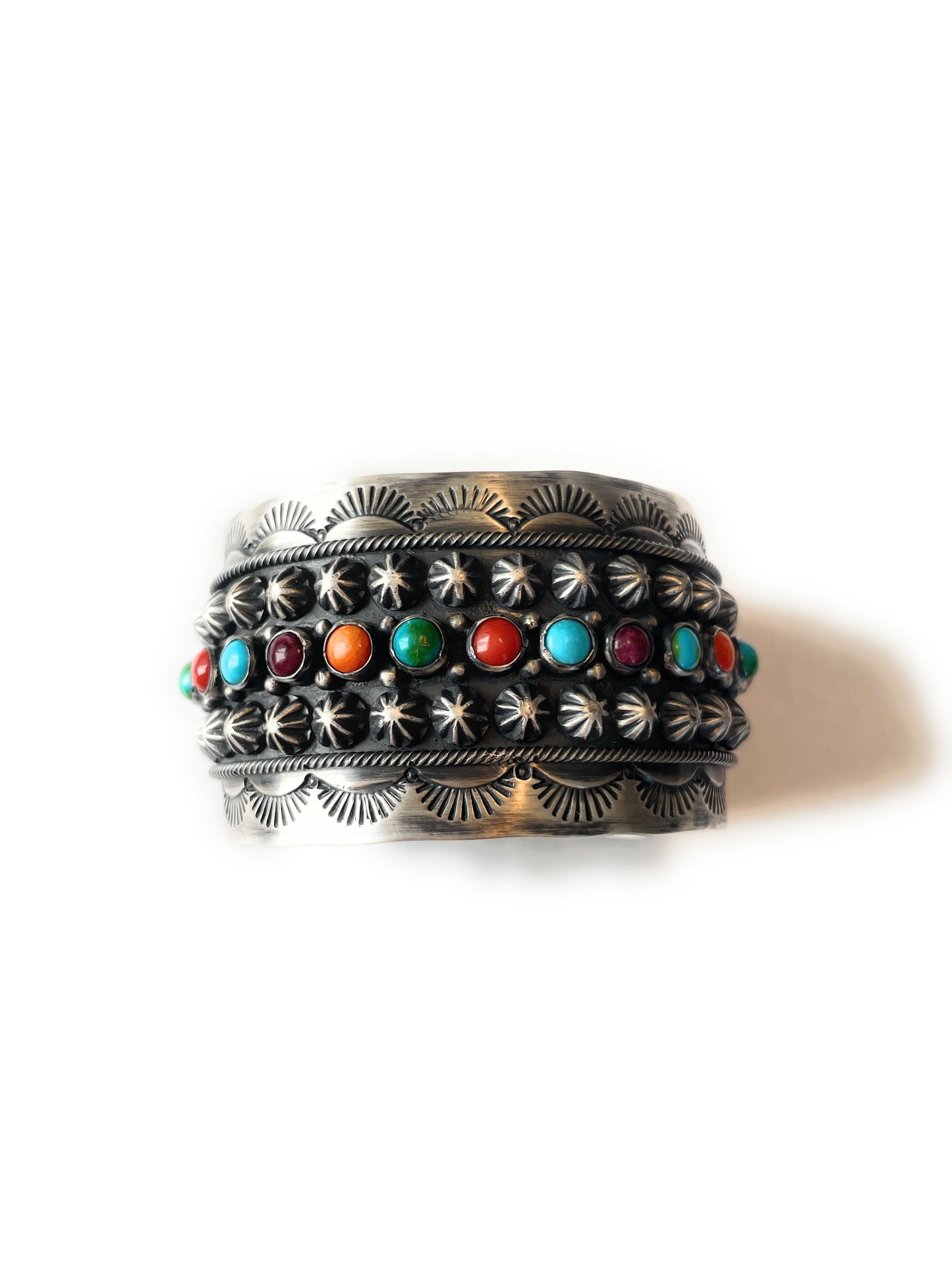 Handcrafted Sterling Silver And Multi Stone Bracelet Cuff By Akee Douglas