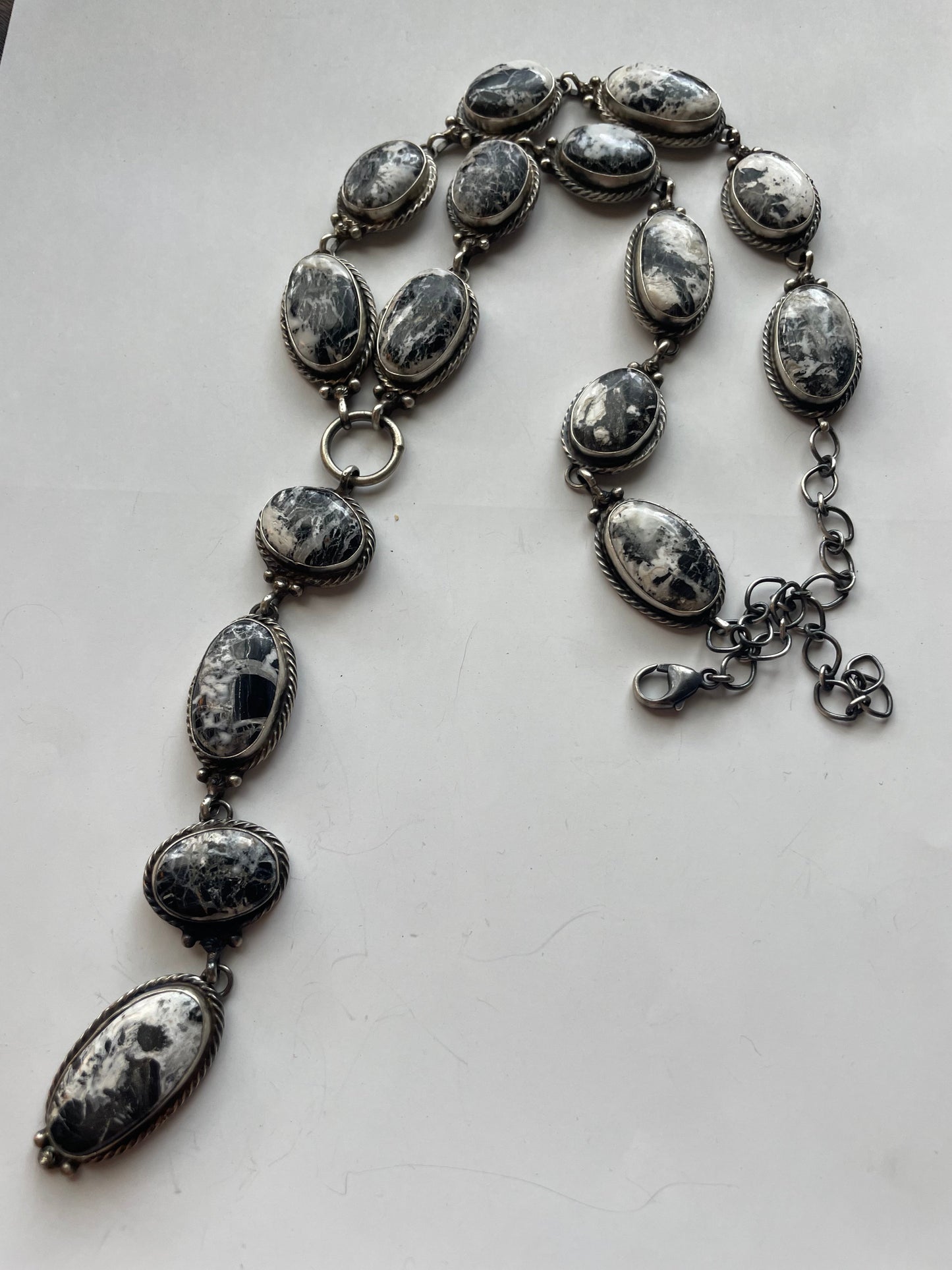 Handcrafted Sterling Silver White Buffalo Drop Necklace Signed