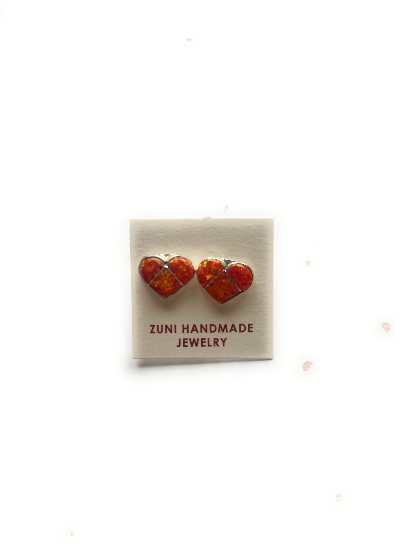 Handcrafted Sterling Silver & Orange Opal Inlay Heart Stud Earrings